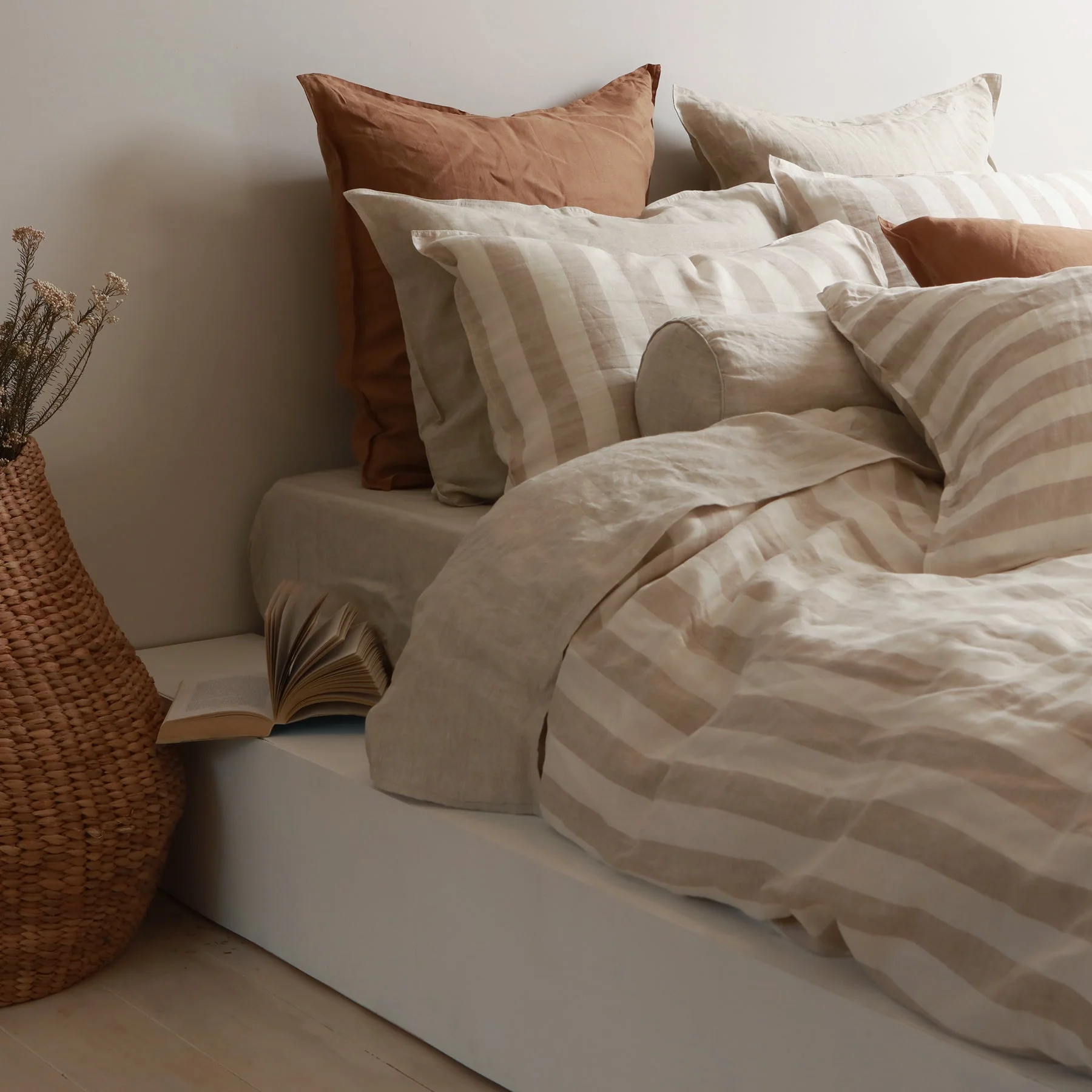 100% French Flax Linen Duvet Cover Set - Wide Natural Stripe - Image 4