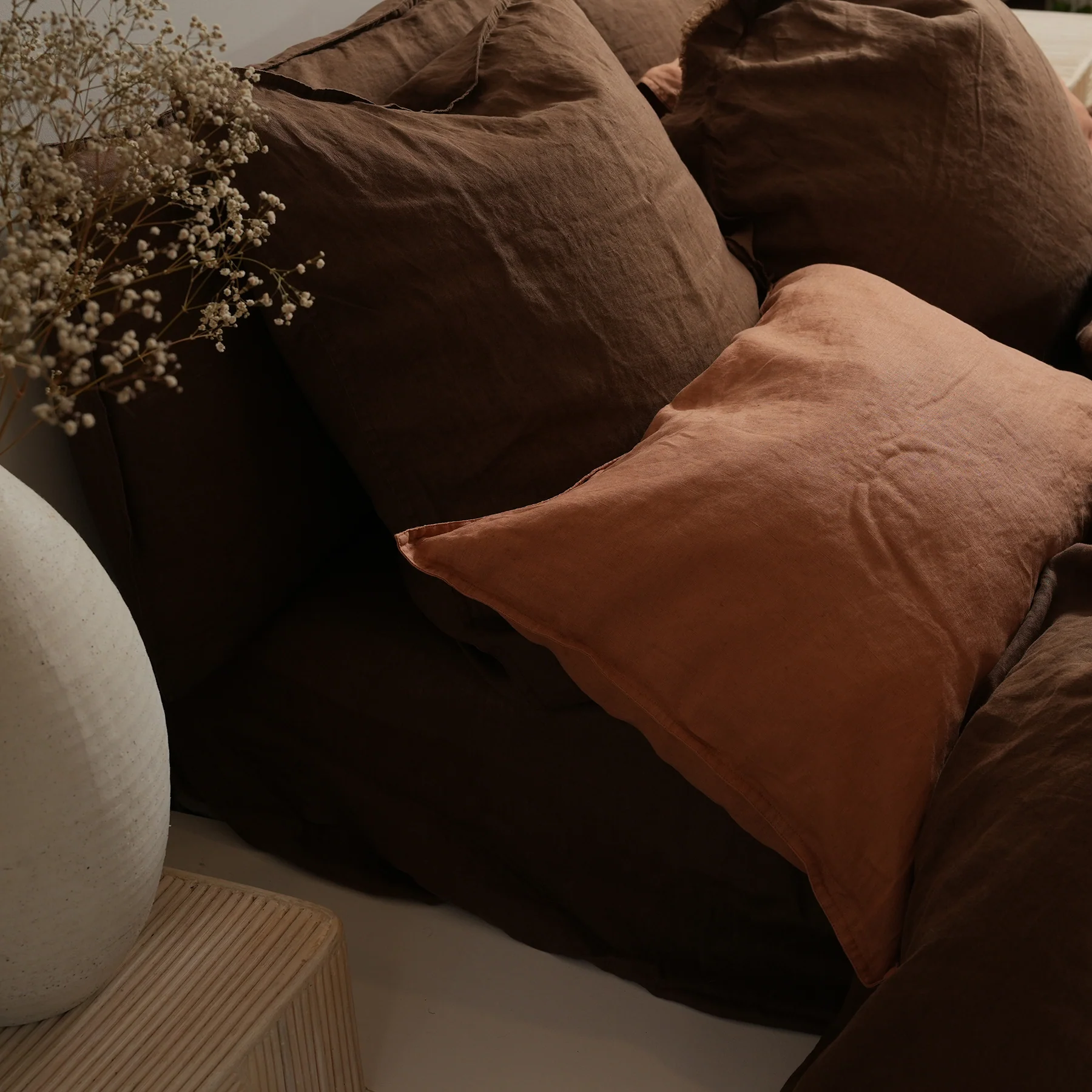 100% French Linen Euro pillowcase- Mocha - Image 2