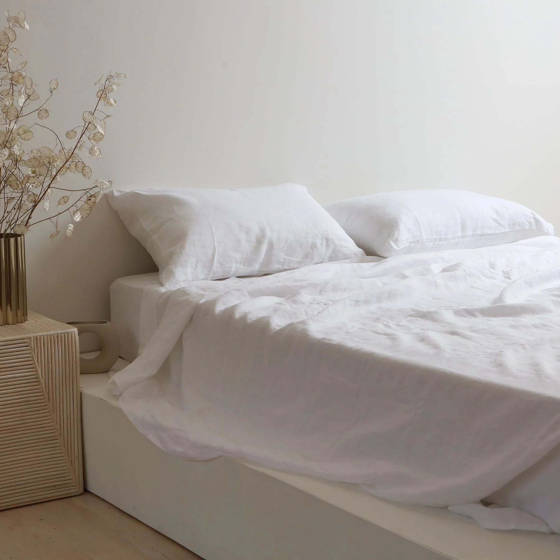 100% French Flax Linen Fitted sheet - White - Image 4