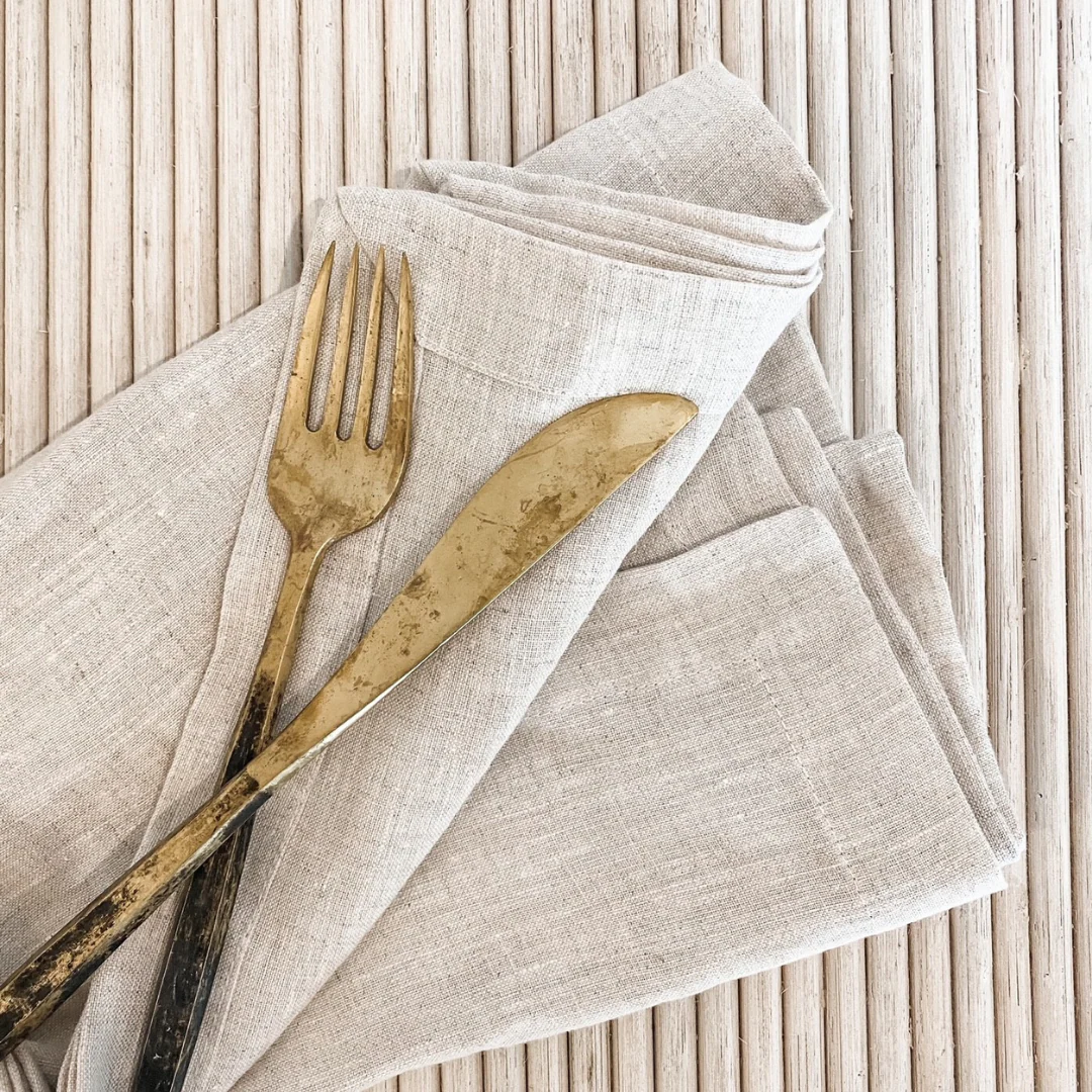 100% French Flax Linen Napkin- Set of 4 Natural Oat - Image 5