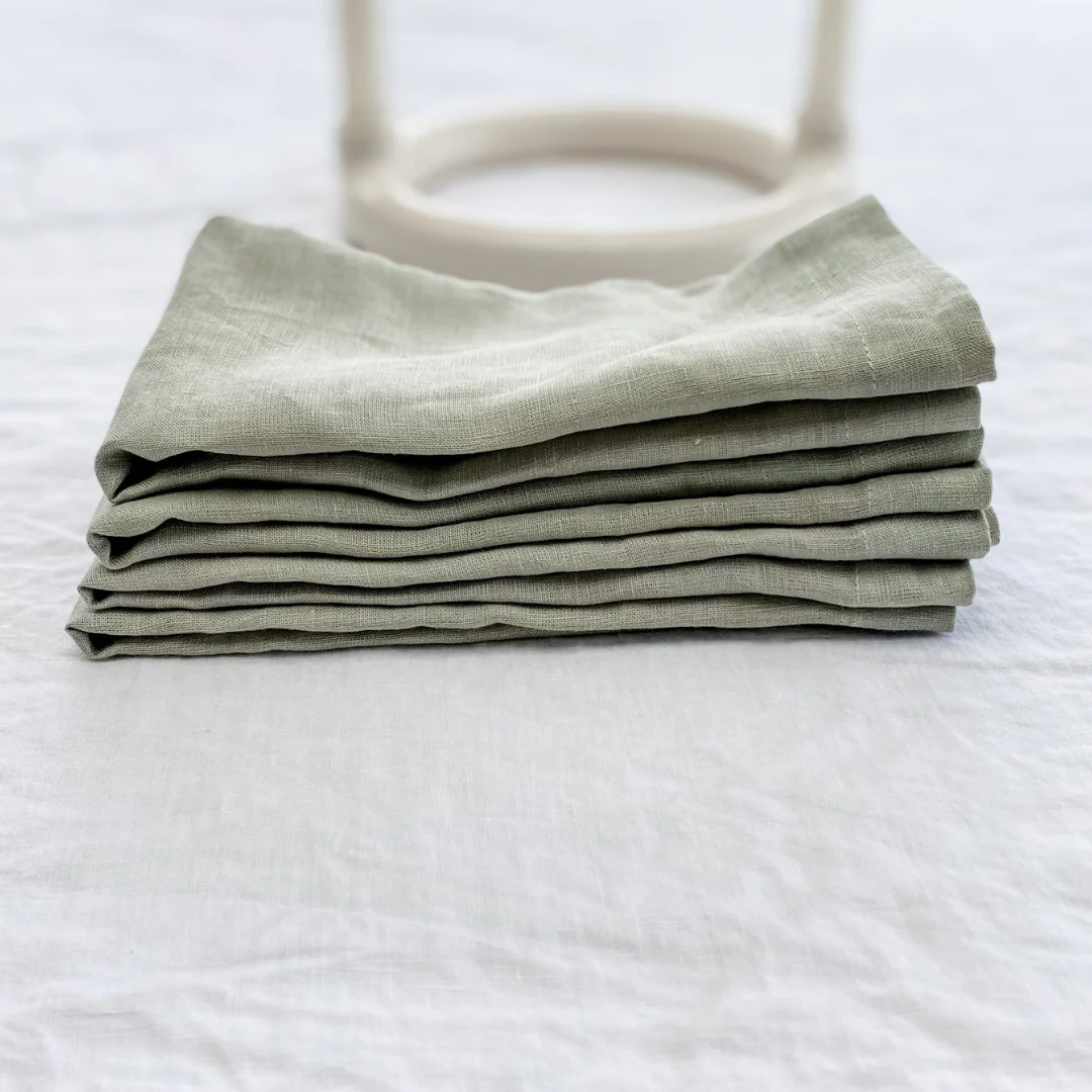 100% French Flax Linen Napkin- Set of 4 Sage - Image 3