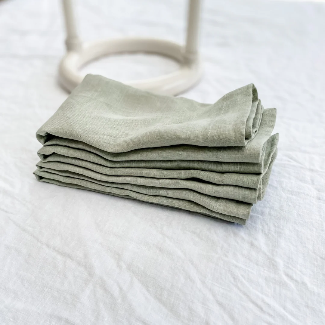100% French Flax Linen Napkin- Set of 4 Sage - Image 4