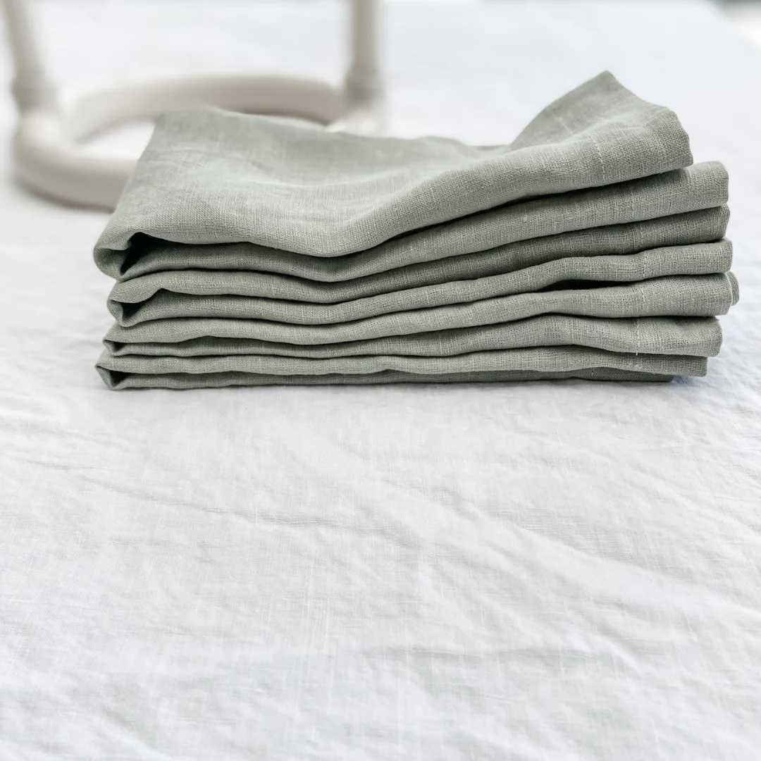 100% French Flax Linen Napkin- Set of 4 Sage - Image 5