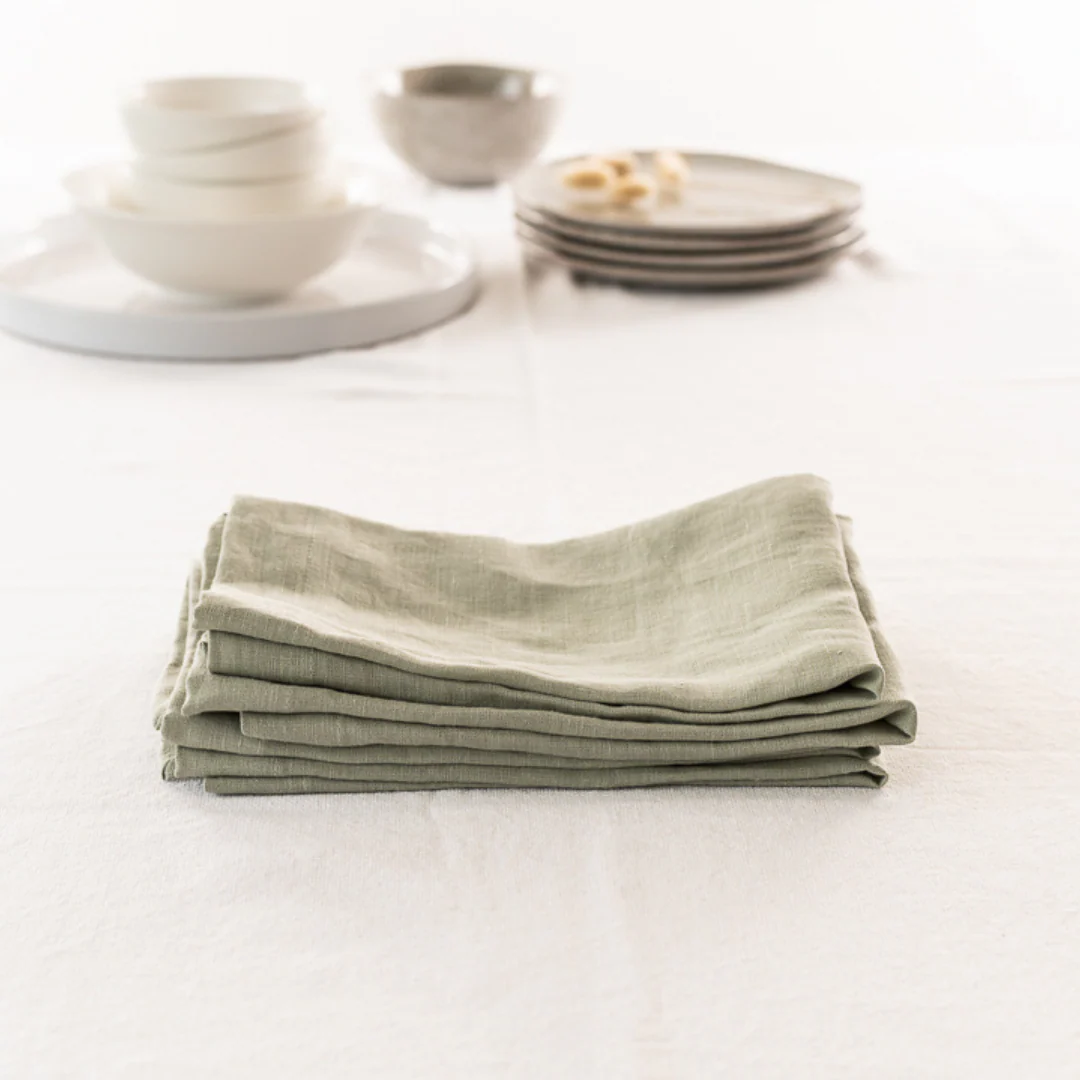 100% French Flax Linen Napkin- Set of 4 Sage - Image 8
