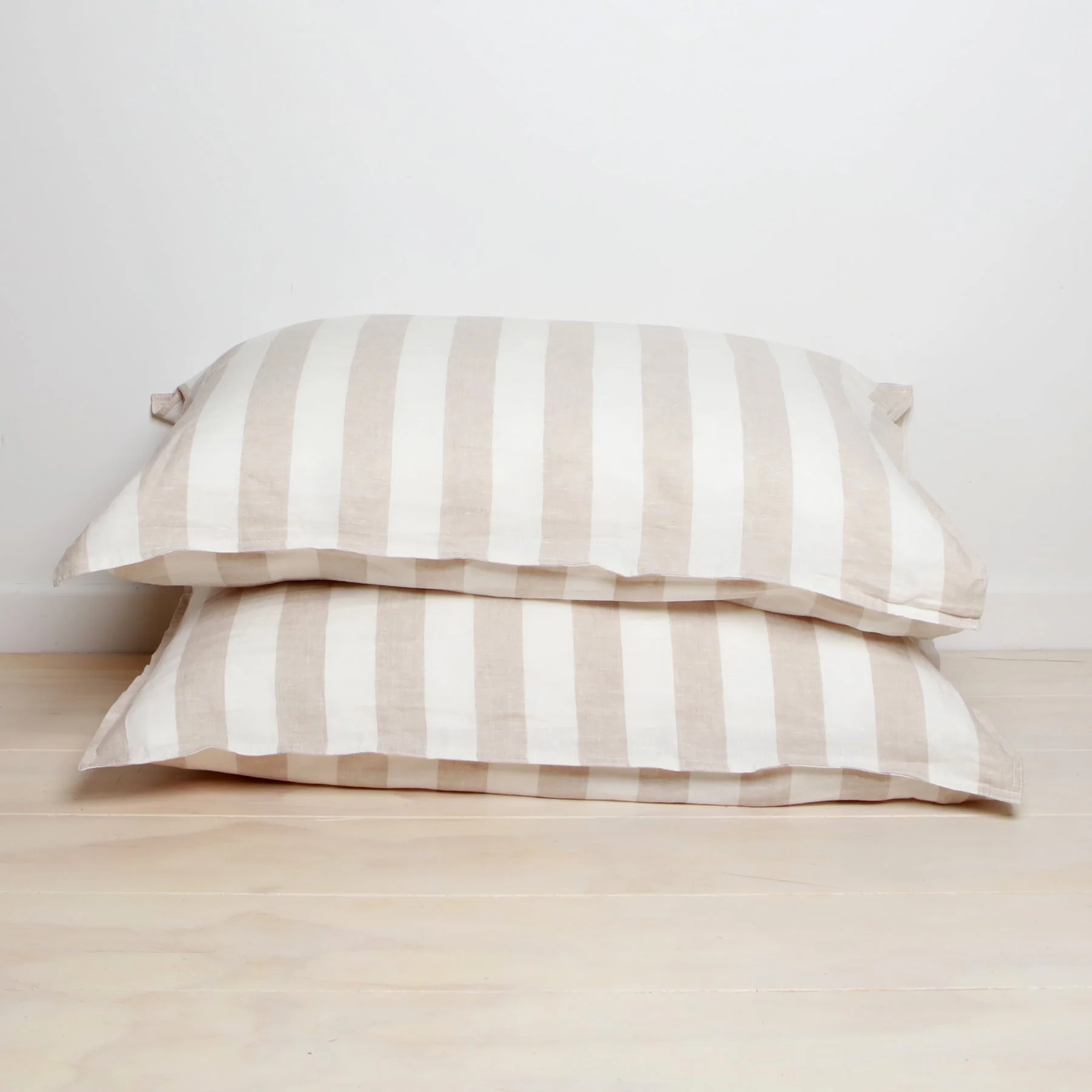 100% French Linen Pillowcase Pair- Wide Natural Stripe