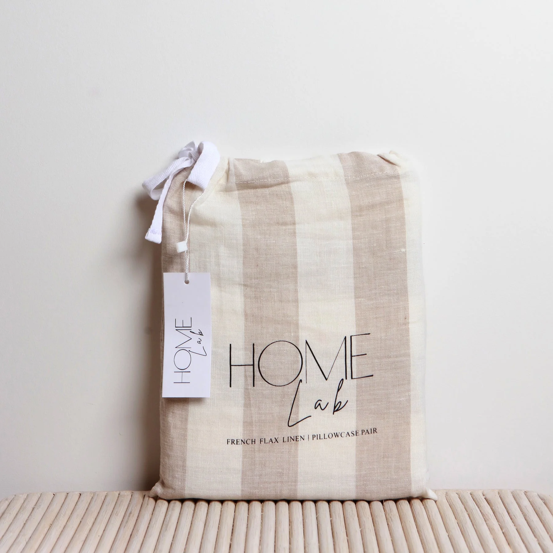 100% French Linen Pillowcase Pair- Wide Natural Stripe - Image 2