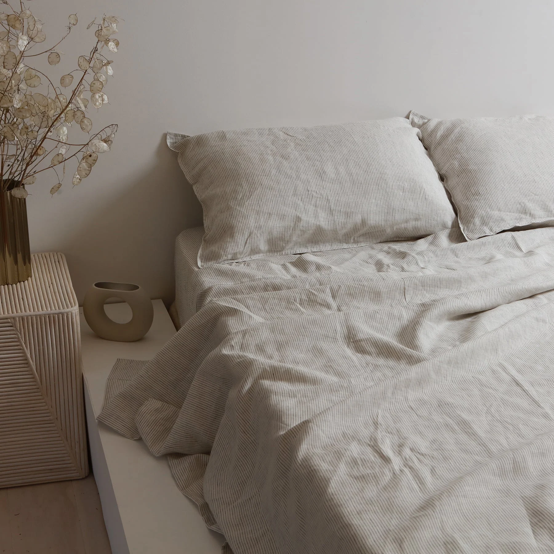 100% French Flax Linen Sheet Set- Charcoal Pinstripe - Image 4