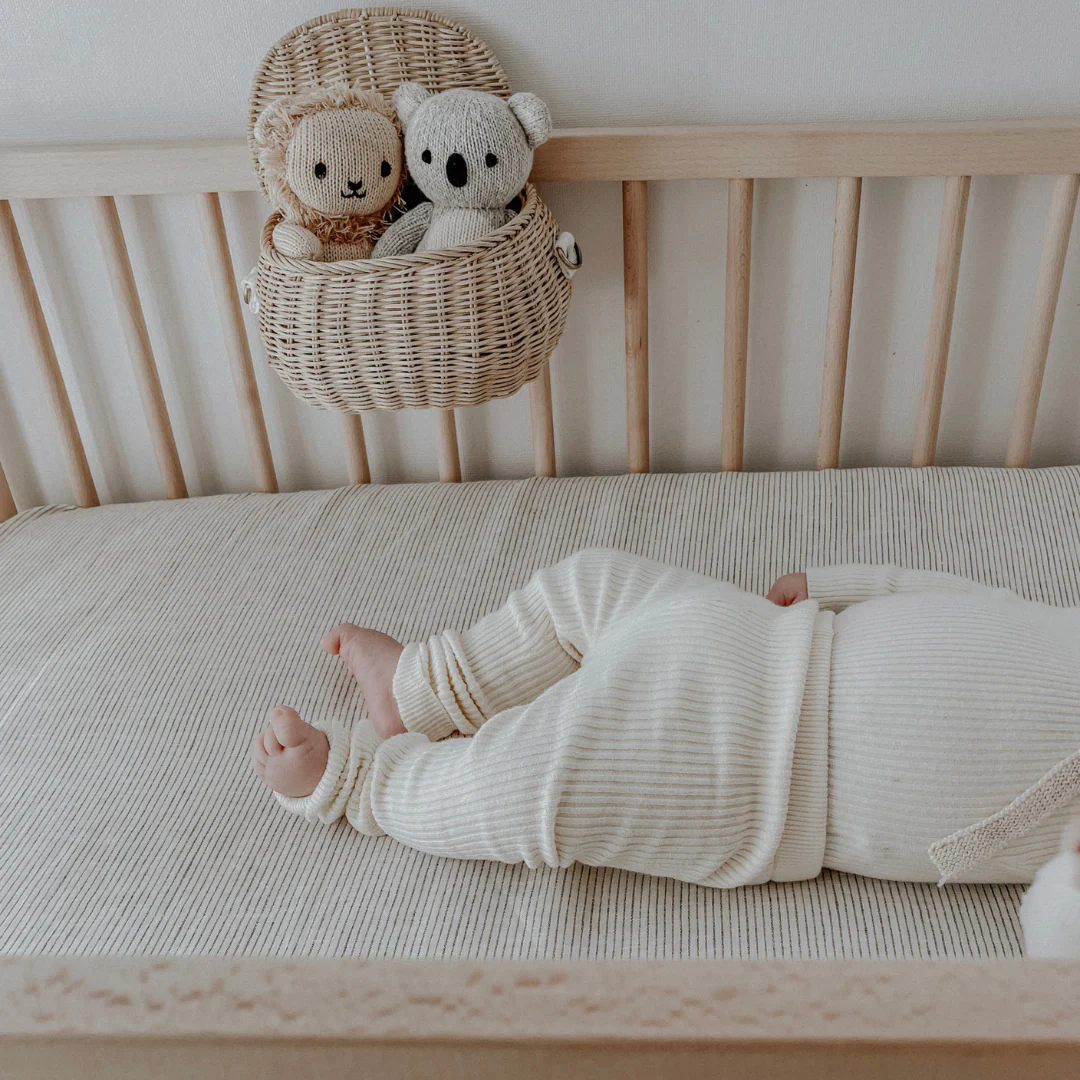 100% French Flax Linen fitted Cot Sheet- Charcoal Pinstripe - Image 5