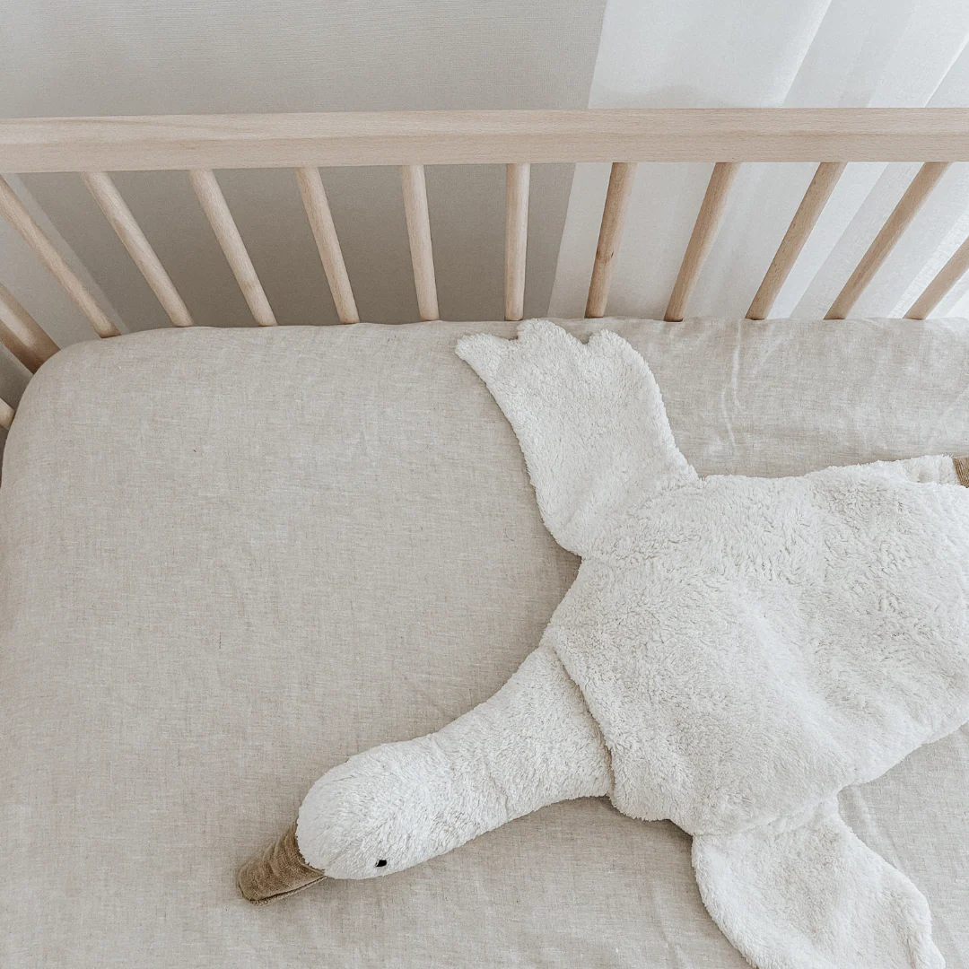 100% French Flax Linen fitted Cot Sheet- Natural Oat - Image 3