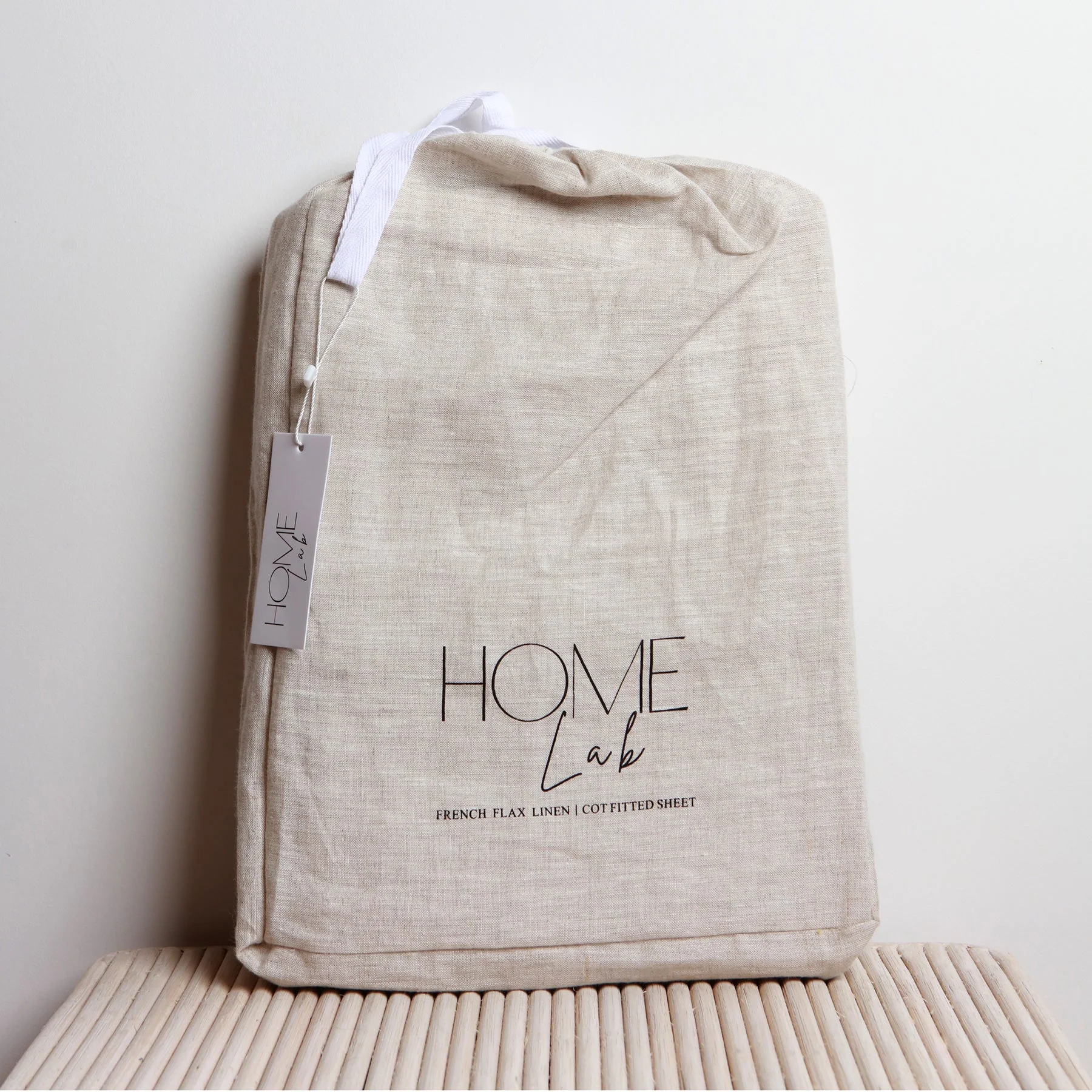 100% French Flax Linen fitted Cot Sheet- Natural Oat - Image 5