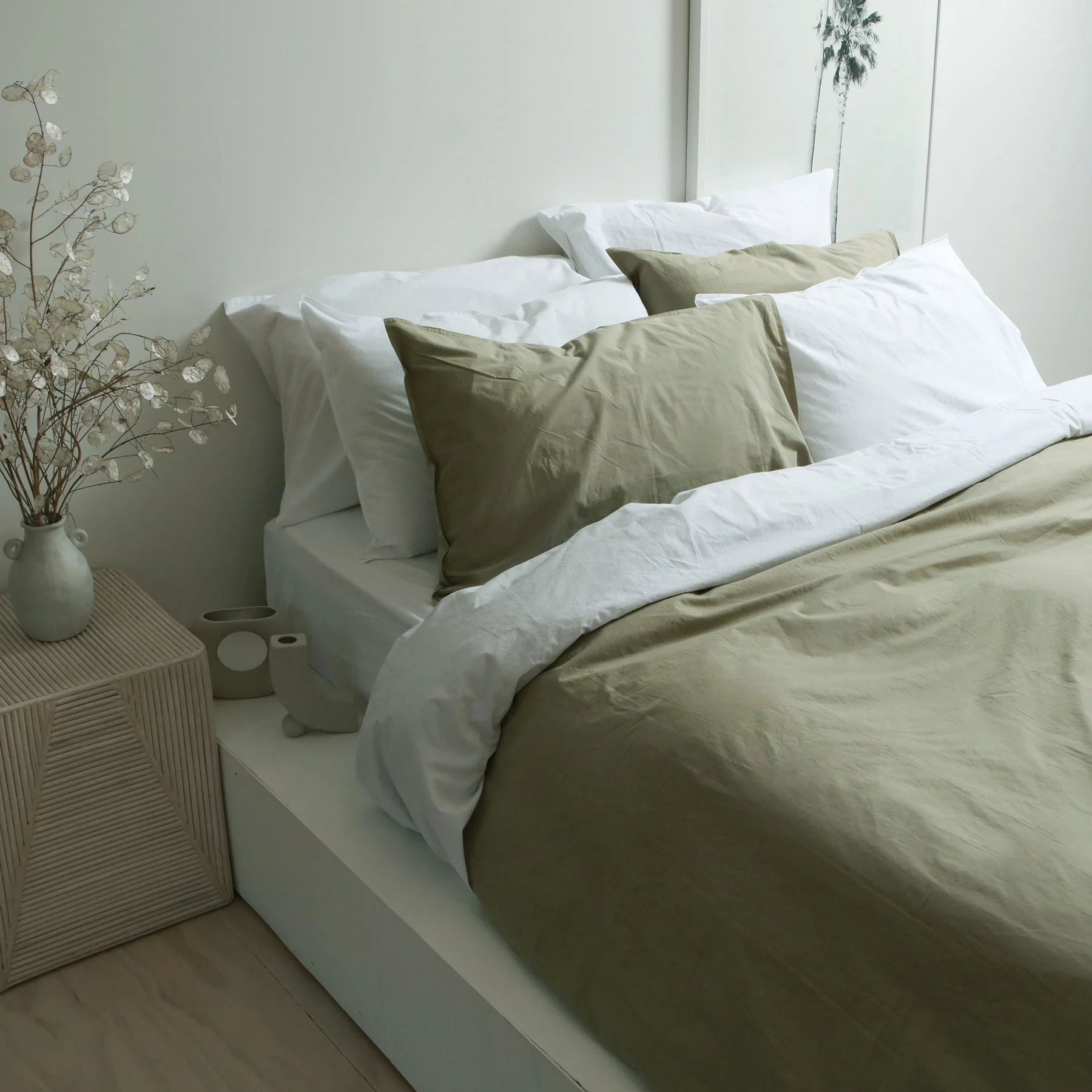 100% Stonewashed Cotton Duvet Set- Light Khaki - Image 3