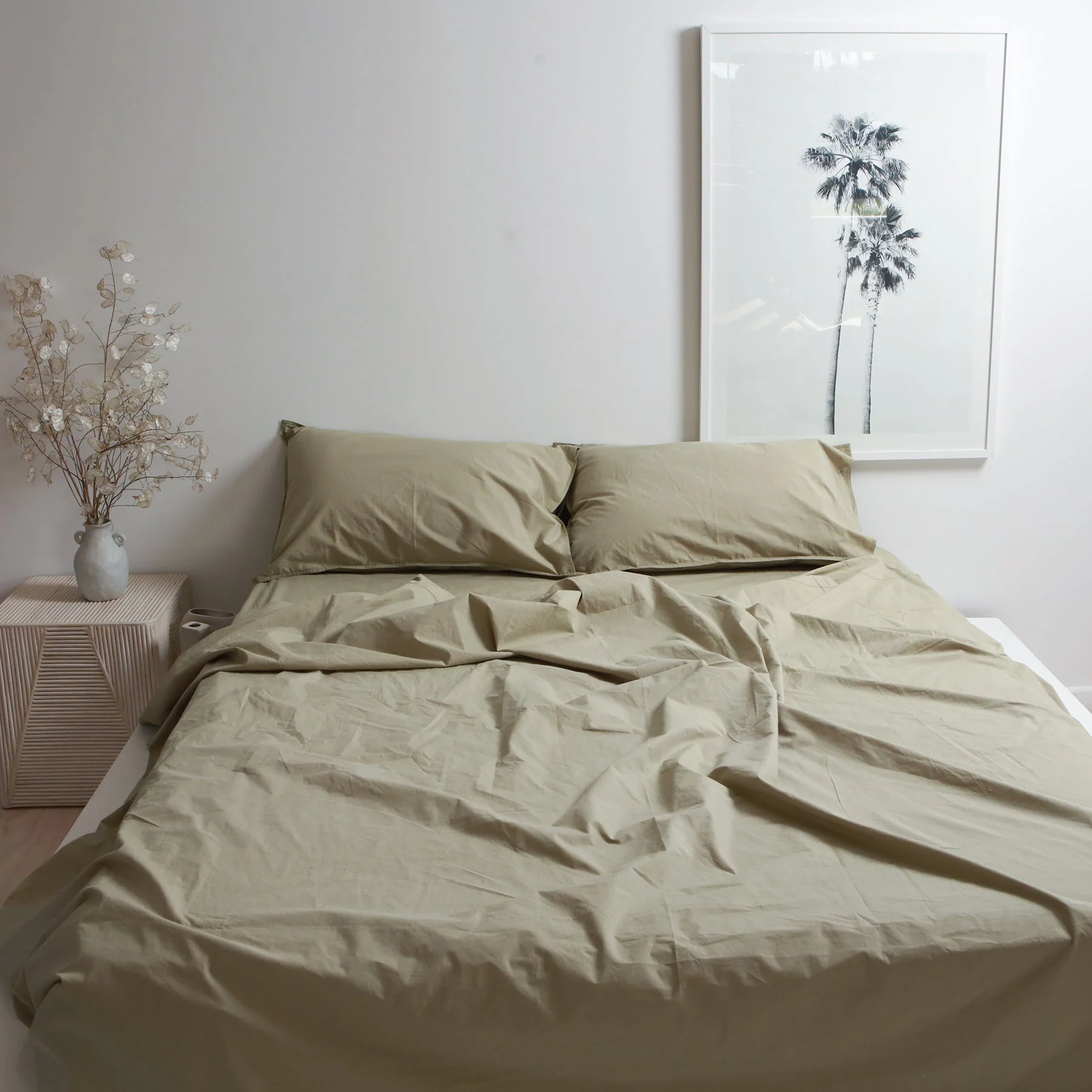 100% Stonewashed Cotton Sheet Set- Light Khaki - Image 3