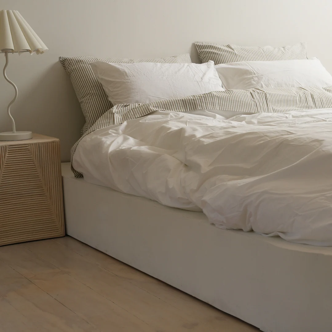 100% Stonewashed Cotton Sheet Set- Olive Stripe - Image 3