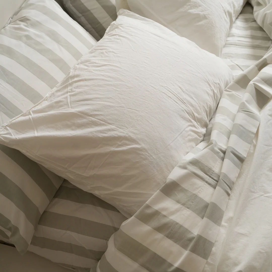 100% Stonewashed Cotton Sheet Set- Sage Stripe - Image 3