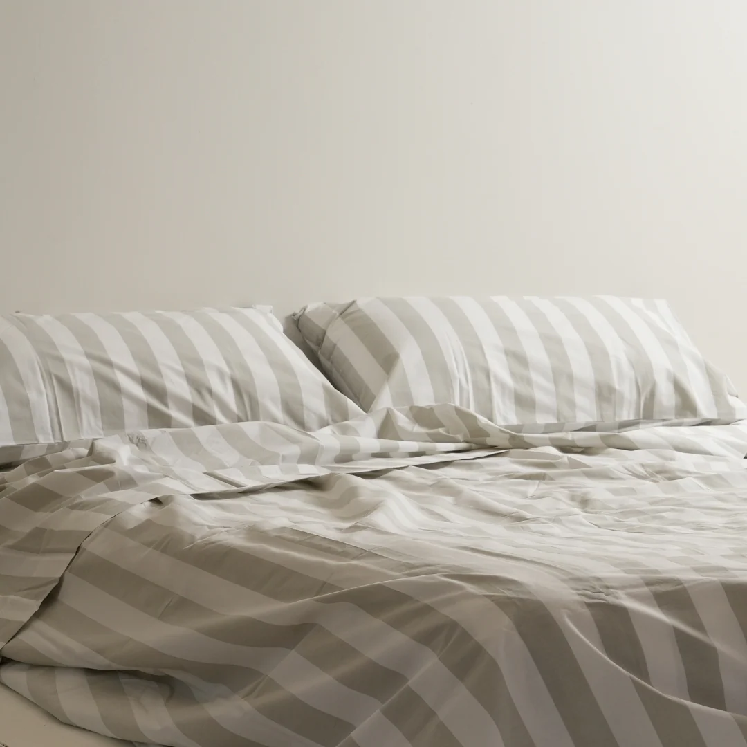 100% Stonewashed Cotton Sheet Set- Sage Stripe - Image 4