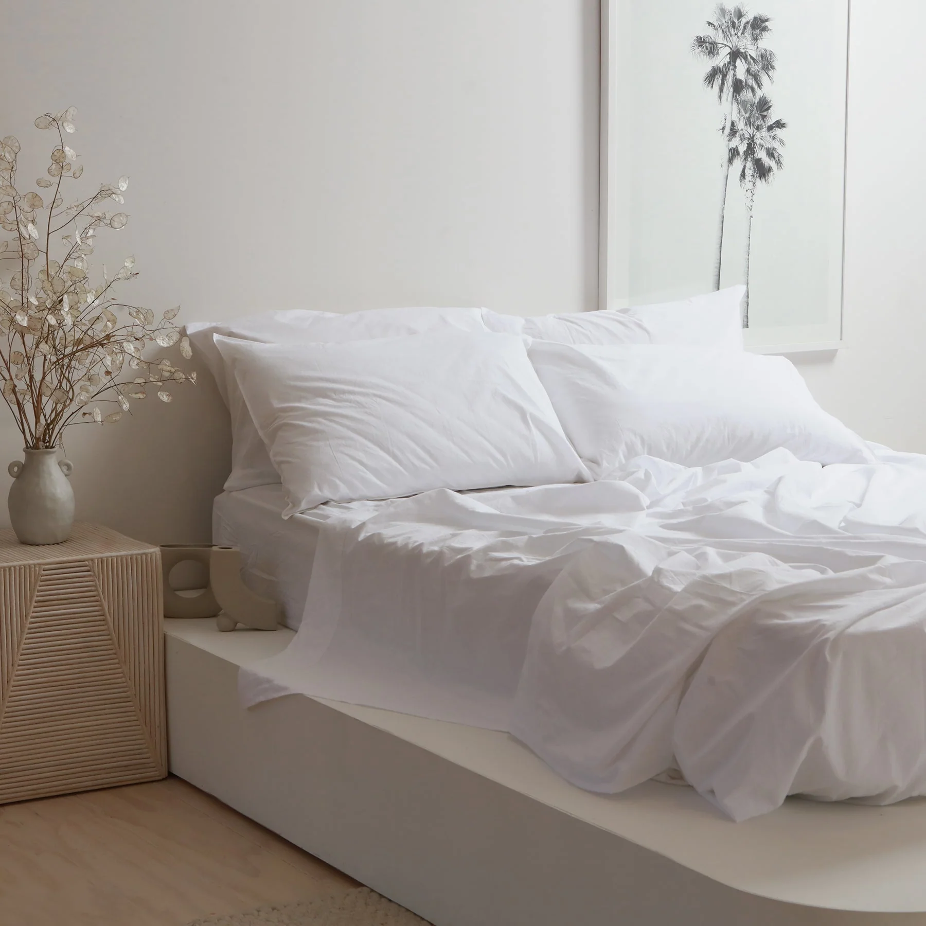 100% Stonewashed Cotton Sheet Set- White - Image 3