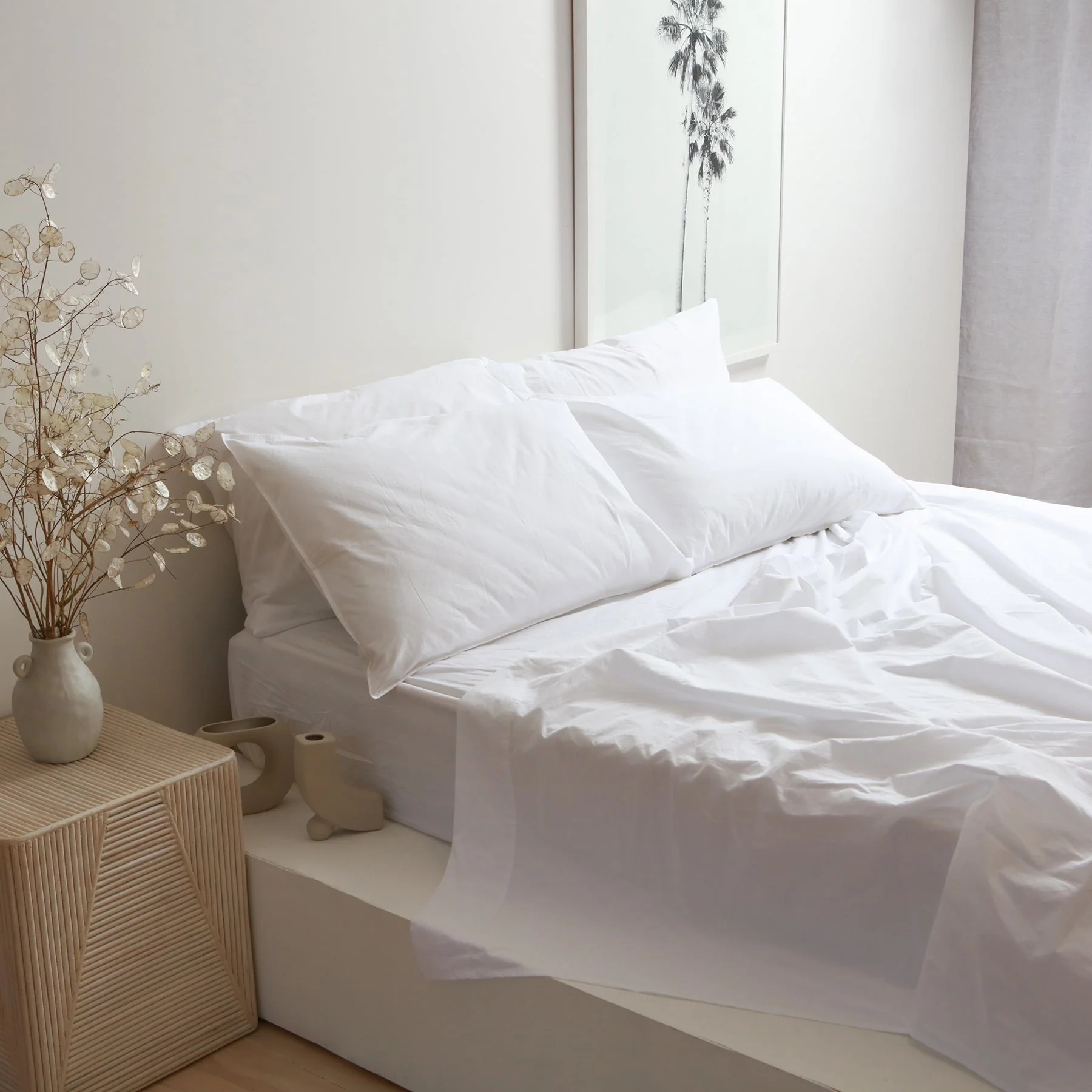 100% Stonewashed Cotton Sheet Set- White - Image 4