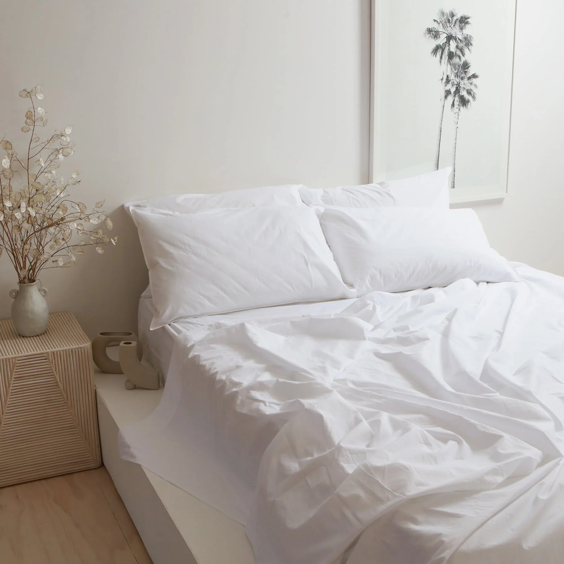 100% Stonewashed Cotton Sheet Set- White - Image 5