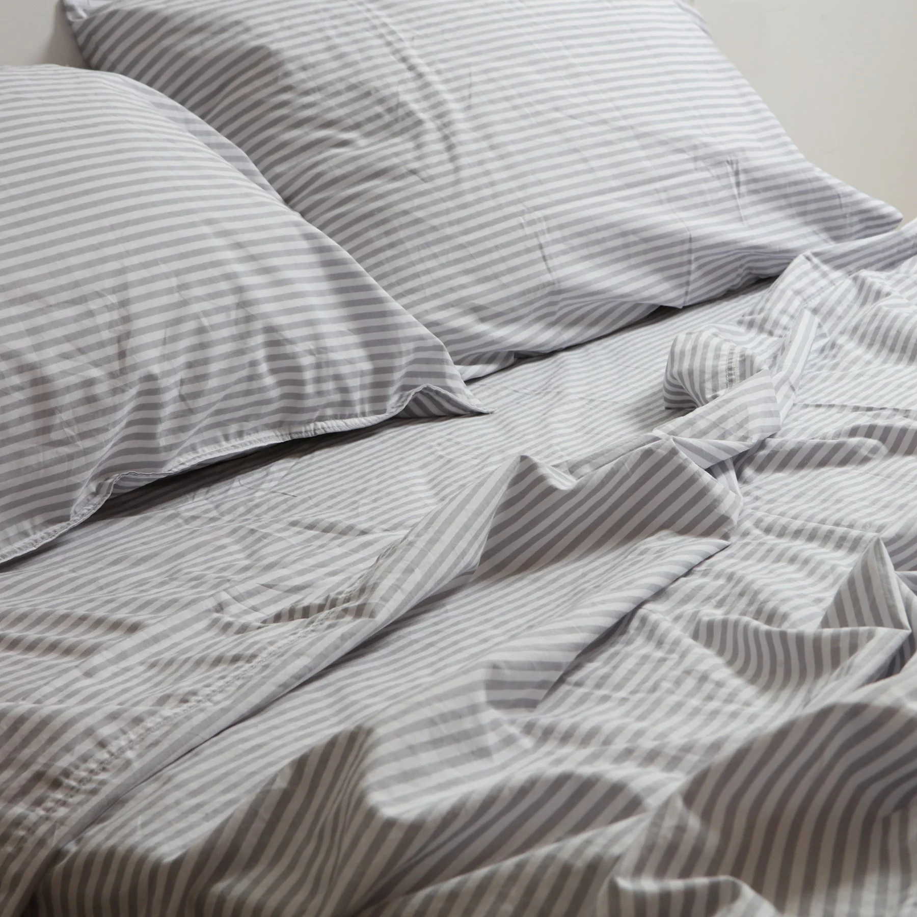 100% Stonewashed Cotton Sheet Set- Wide Light Grey Stripe - Image 3
