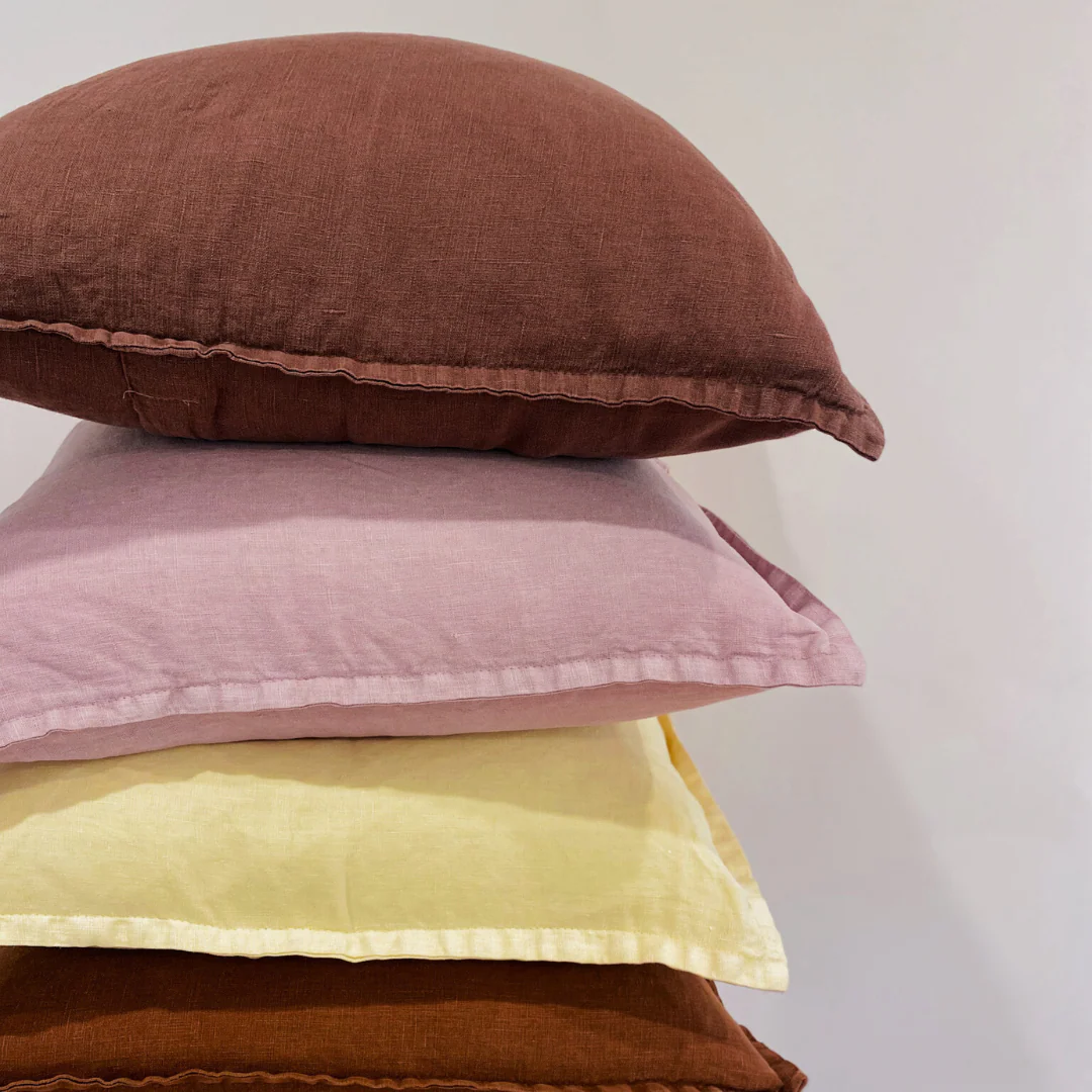 100% Belgium Linen Vintage Washed Cushion- Feather Filled - Cocoa - Image 4