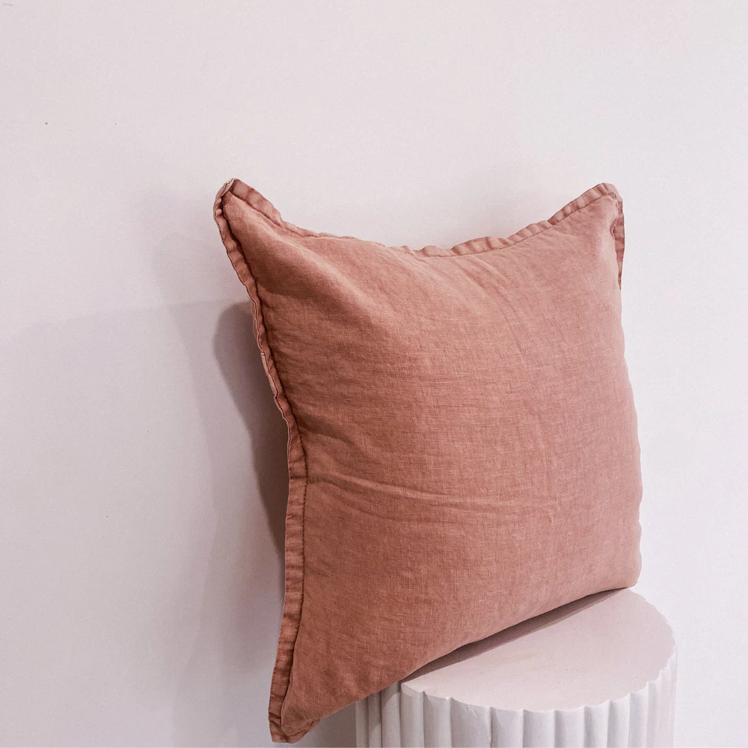 100% Belgium Linen Vintage Washed Cushion- Feather Filled - Dusty Rose - Image 3