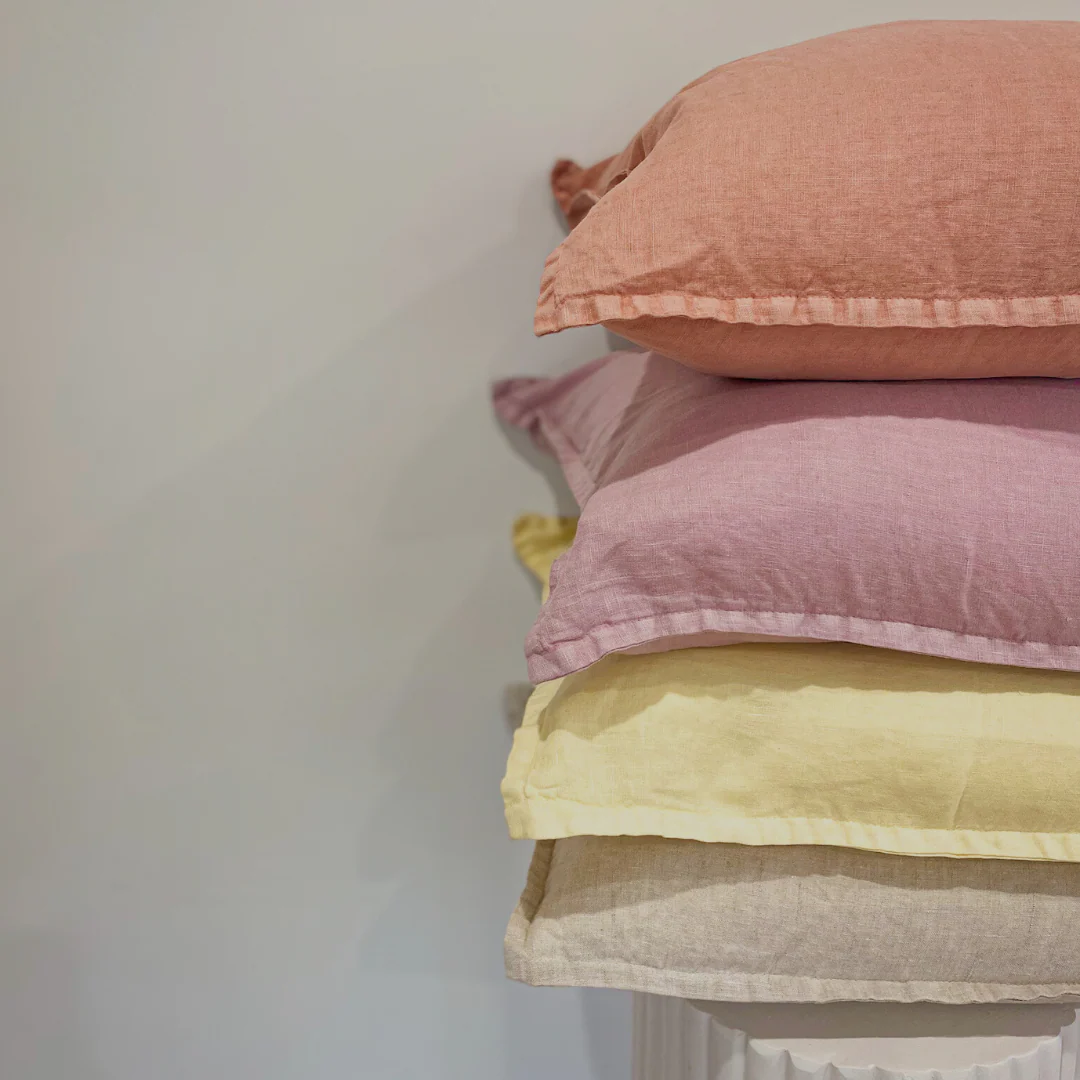 100% Belgium Linen Vintage Washed Cushion- Feather Filled - Lemoncello - Image 3