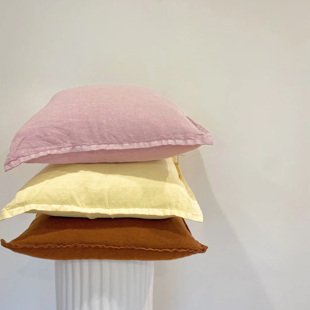 100% Belgium Linen Vintage Washed Cushion- Feather Filled - Lilac - Image 4