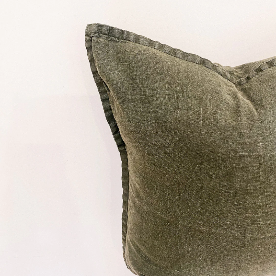 100% Belgium Linen Vintage Washed Cushion- Feather Filled - Pine - Image 3
