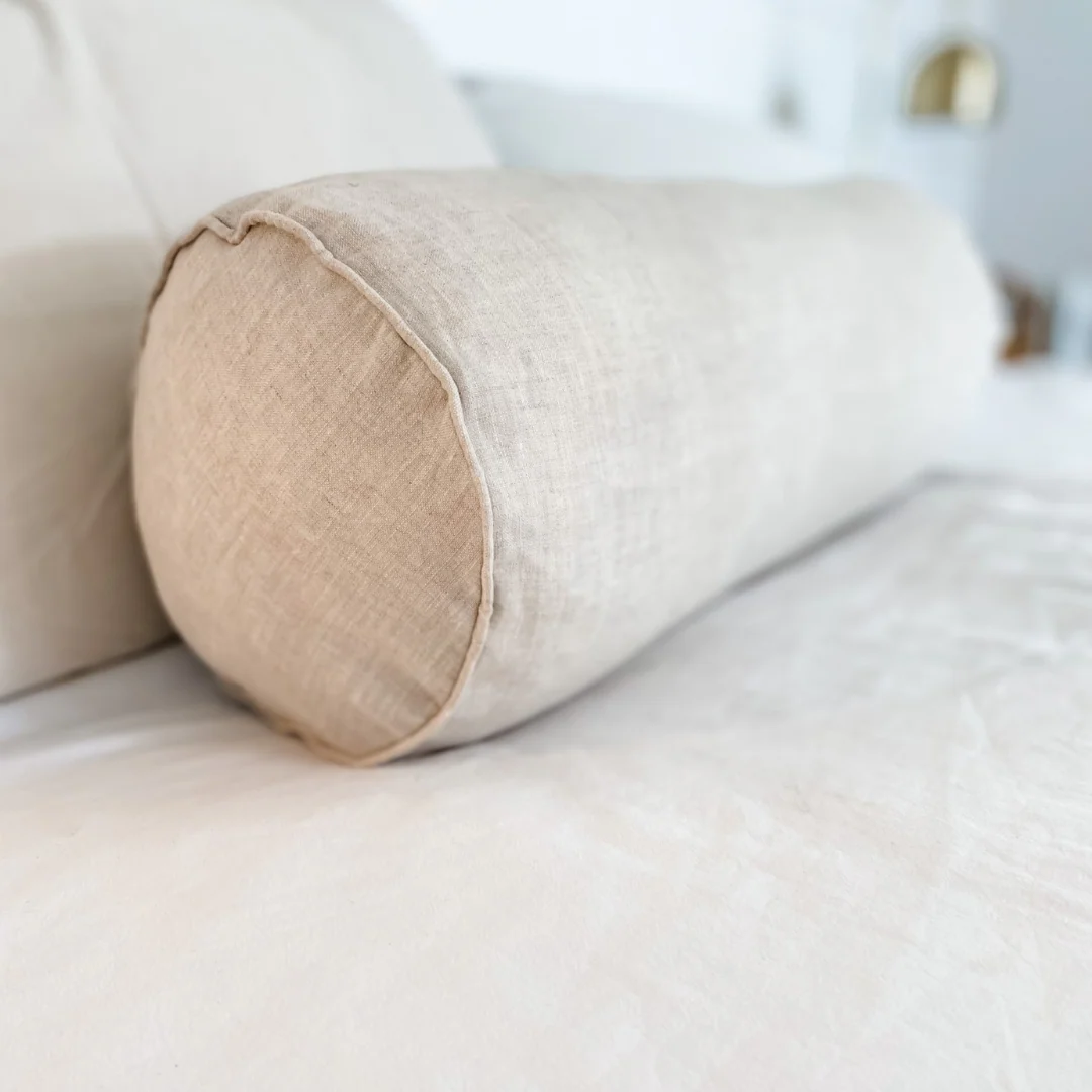 100% French Flax Linen Feather filled Bolster Cushion- Natural Oat