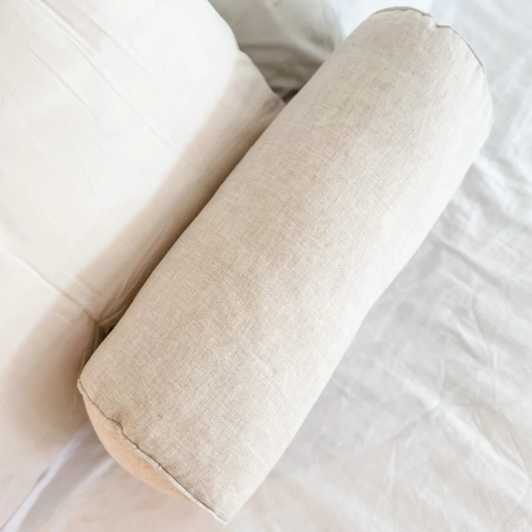 100% French Flax Linen Feather filled Bolster Cushion- Natural Oat - Image 3