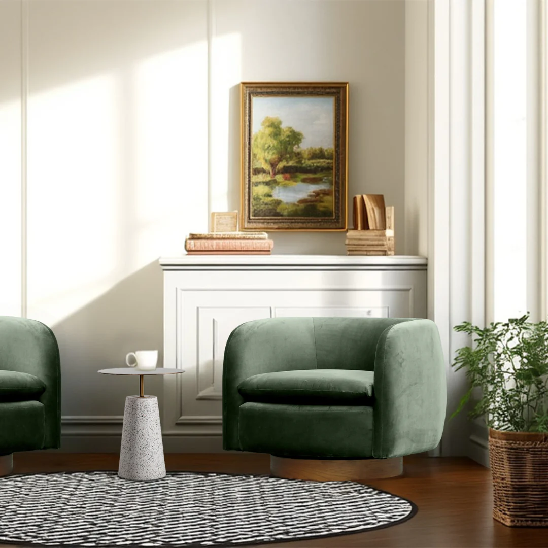 Charlie Swivel Chair- Olive Velvet - Image 4