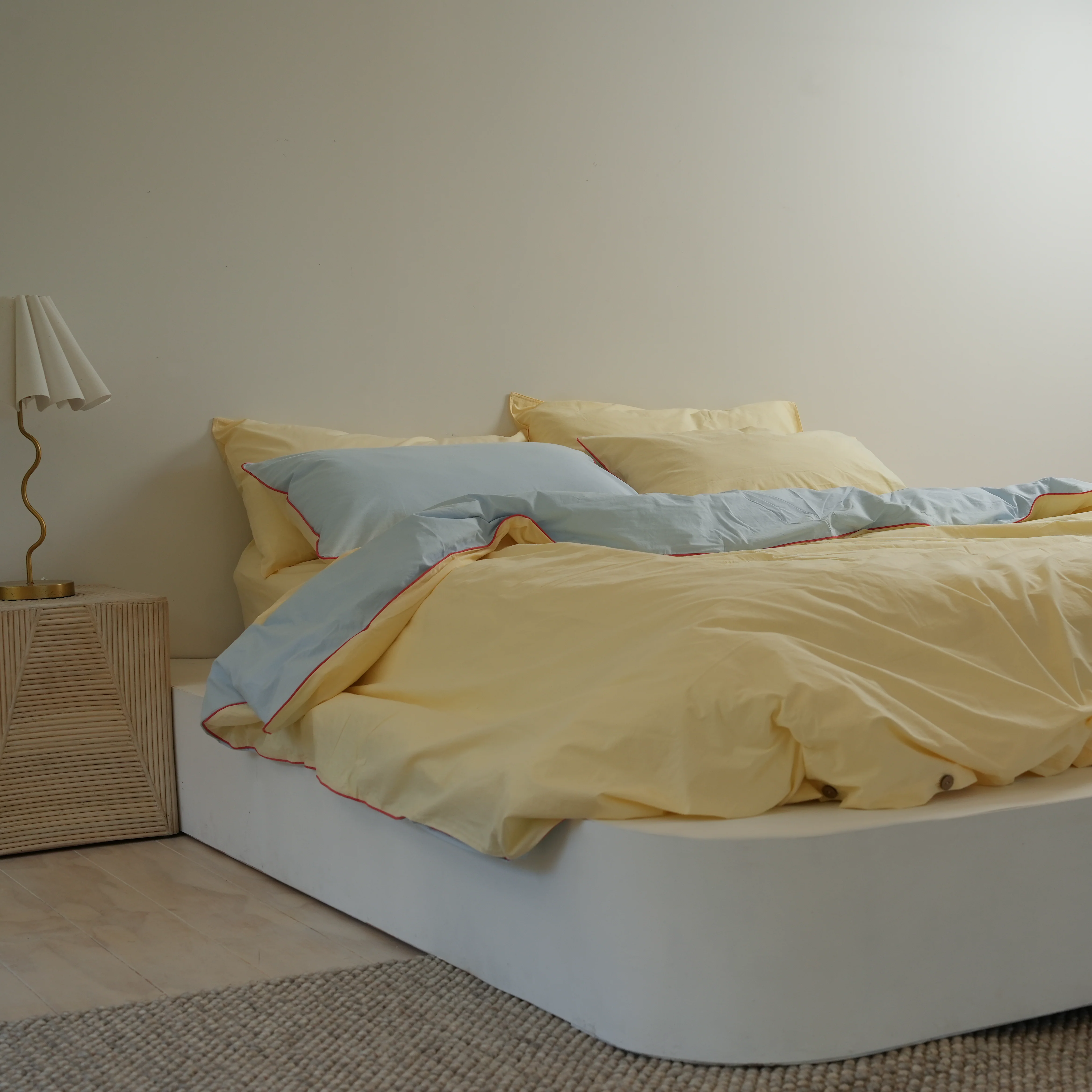100% Stonewashed Cotton Duvet Set- Butter/Sky Reversible - Image 3
