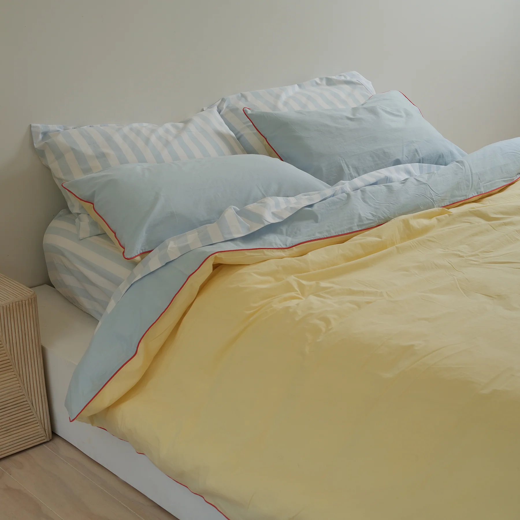100% Stonewashed Cotton Duvet Set- Butter/Sky Reversible - Image 4