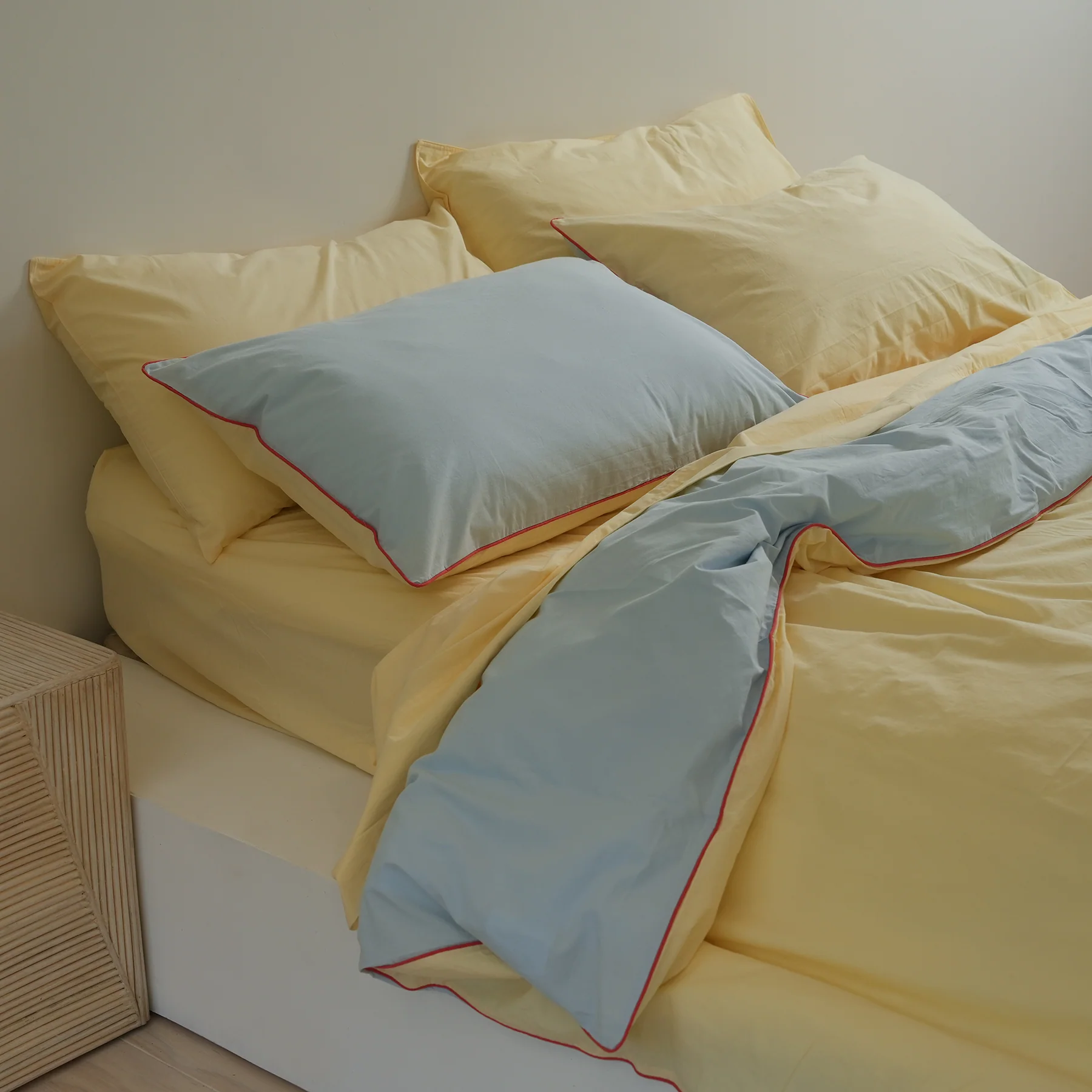 100% Stonewashed Cotton Duvet Set- Butter/Sky Reversible - Image 6