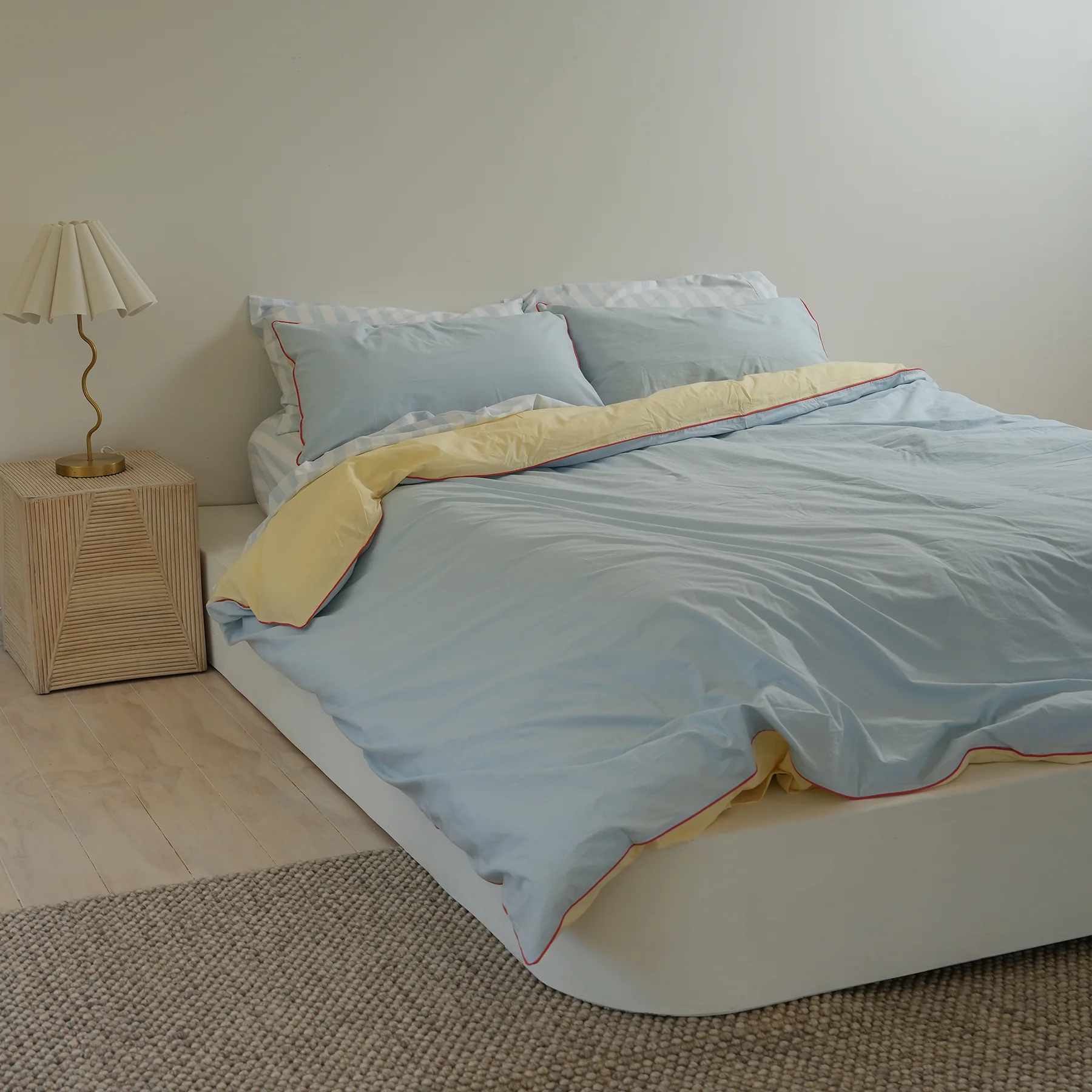 100% Stonewashed Cotton Duvet Set- Butter/Sky Reversible - Image 8