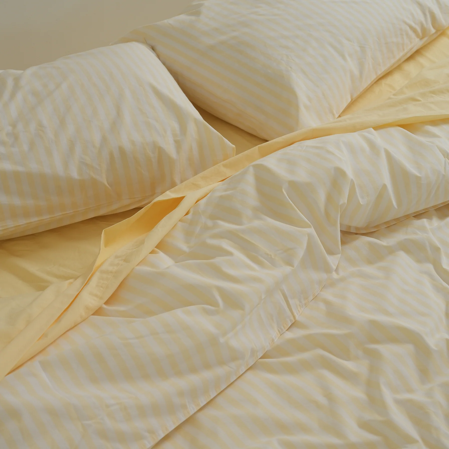 100% Stonewashed Cotton Duvet Set- Butter Stripe - Image 3