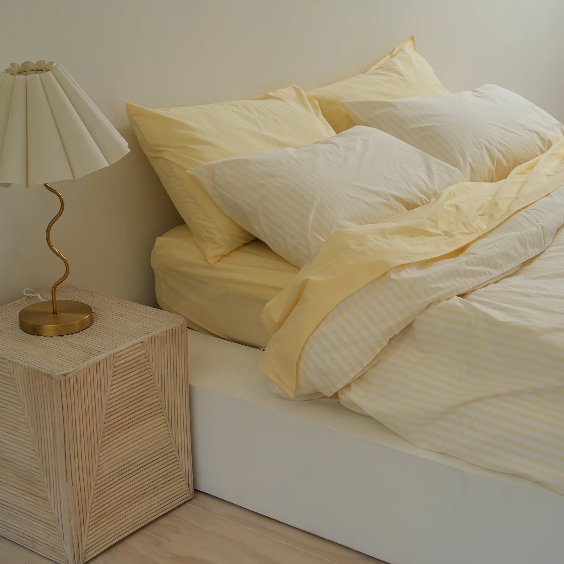 100% Stonewashed Cotton Duvet Set- Butter Stripe - Image 4