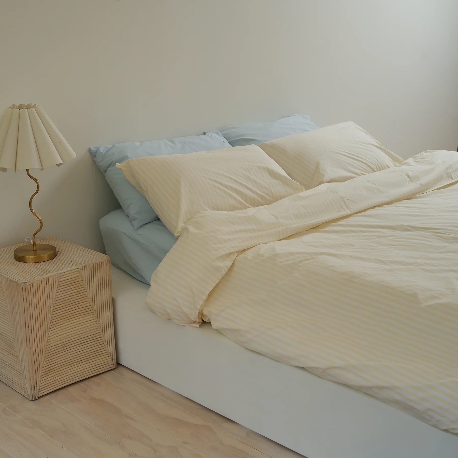 100% Stonewashed Cotton Duvet Set- Butter Stripe - Image 5