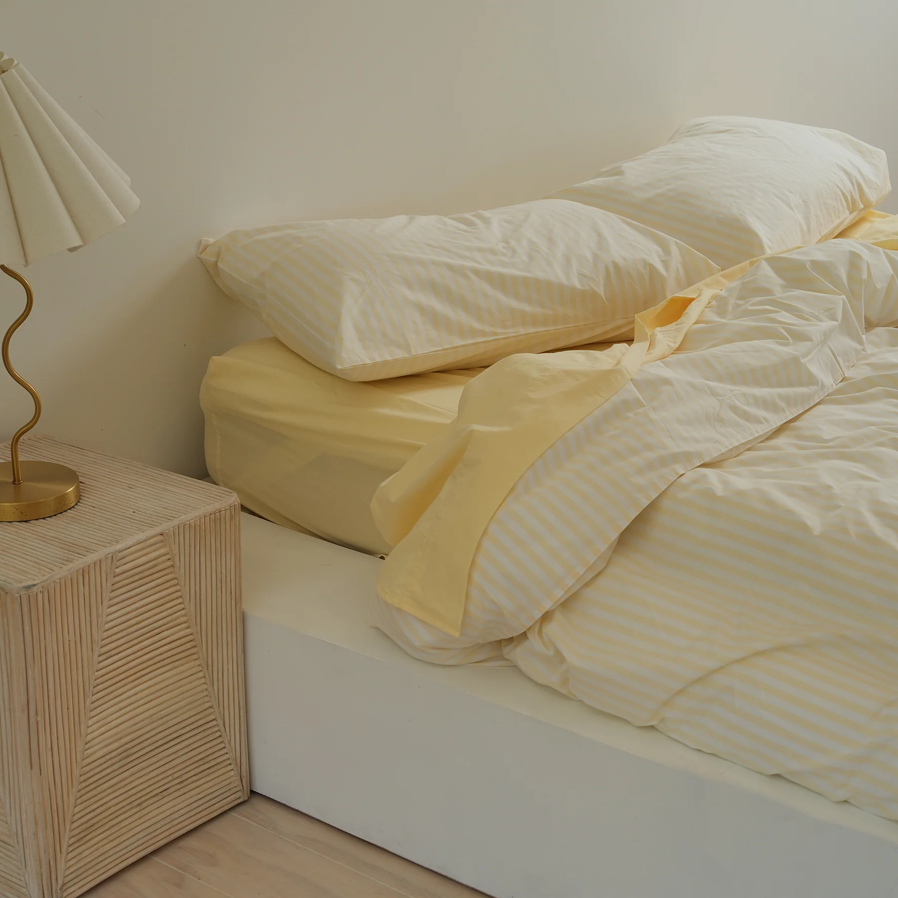 100% Stonewashed Cotton Duvet Set- Butter Stripe - Image 6