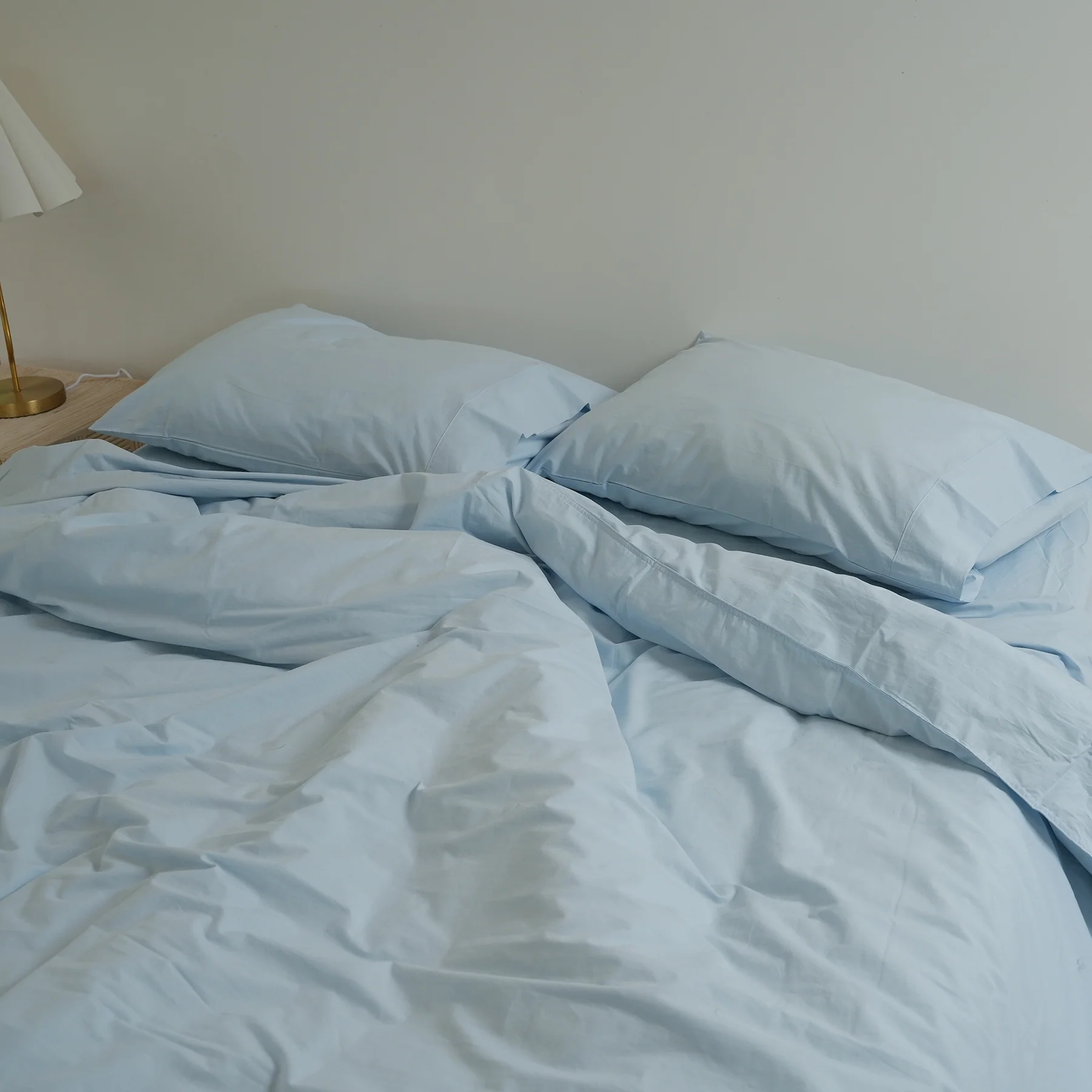 100% Stonewashed Cotton Duvet Set- Sky Blue - Image 4
