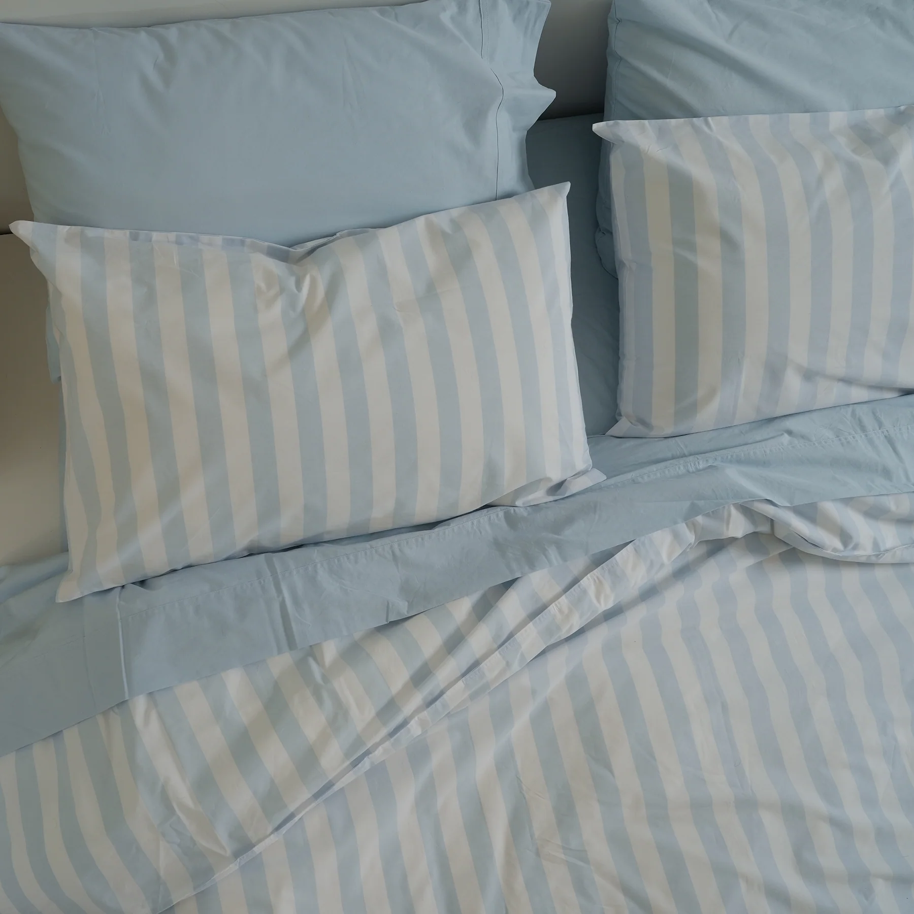 100% Stonewashed Cotton Duvet Set- Sky Blue Stripe - Image 3