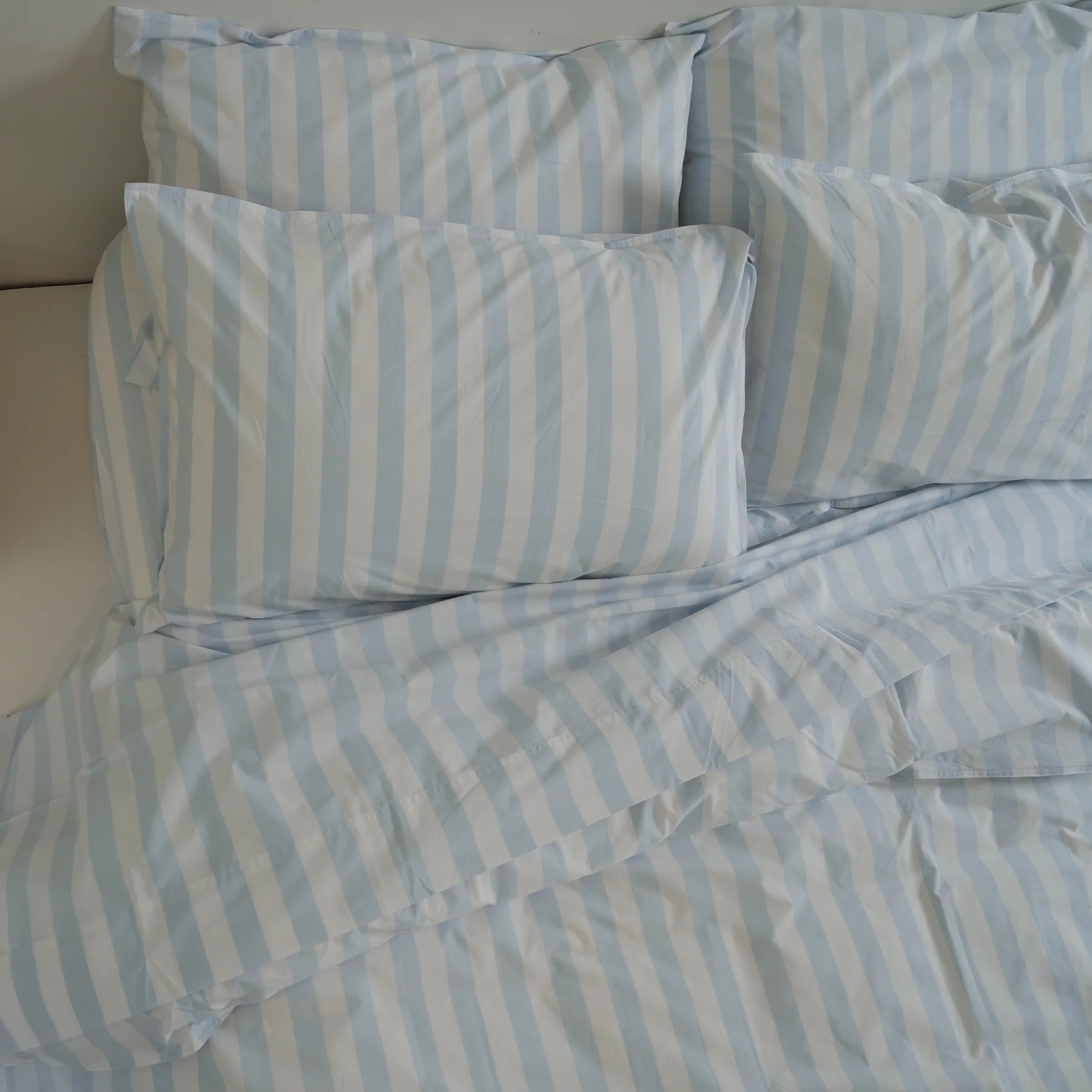 100% Stonewashed Cotton Duvet Set- Sky Blue Stripe - Image 4