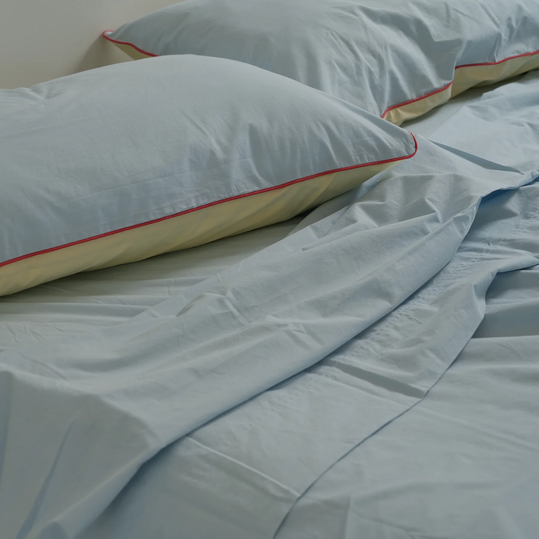 100% Stonewashed Cotton Pillowcase Pair- Butter/Sky Reversible - Image 3