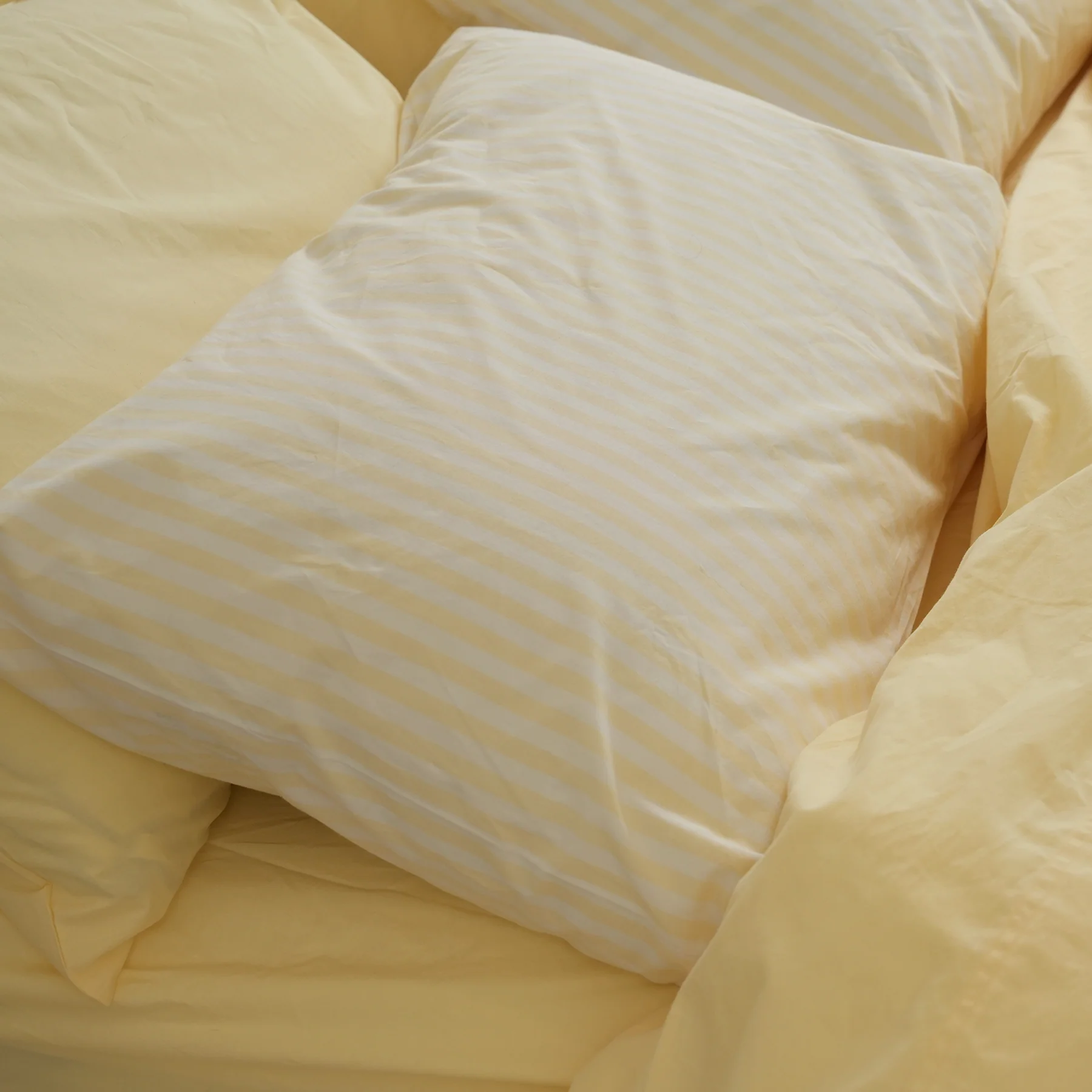 100% Stonewashed Cotton Pillowcase Pair- Butter Stripe - Image 3