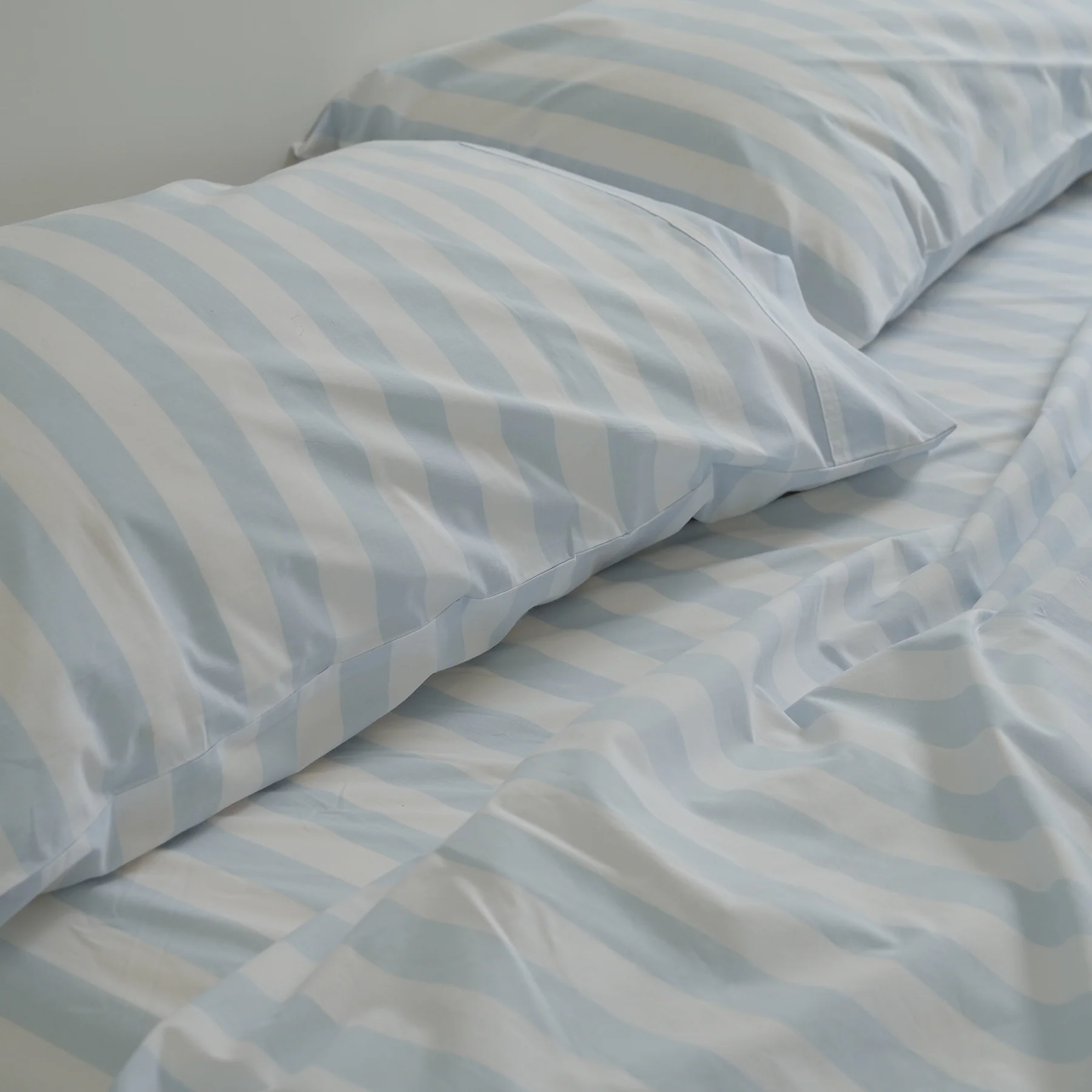 100% Stonewashed Cotton Pillowcase Pair- Sky Blue Stripe - Image 3