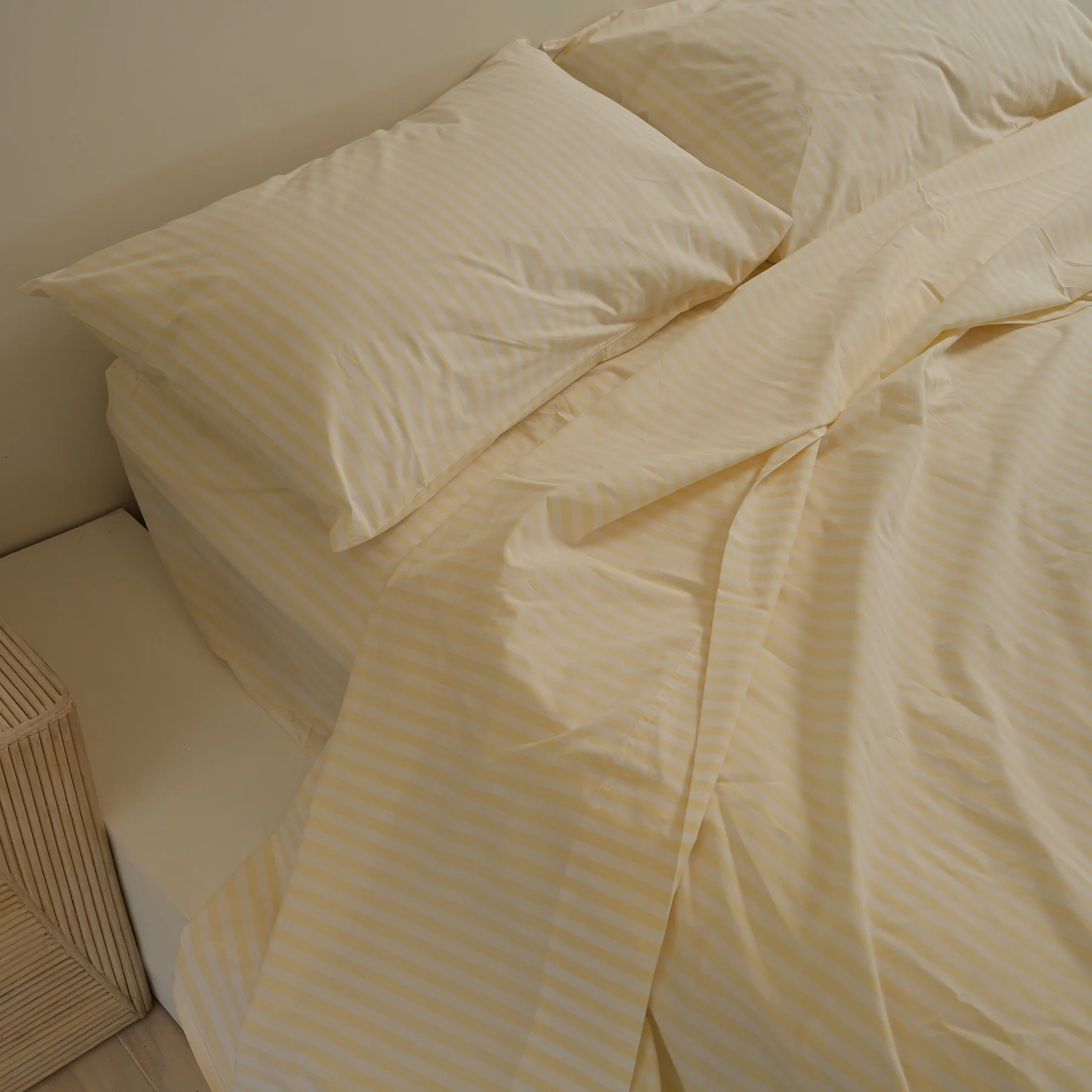 100% Stonewashed Cotton Sheet Set- Butter Stripe - Image 3