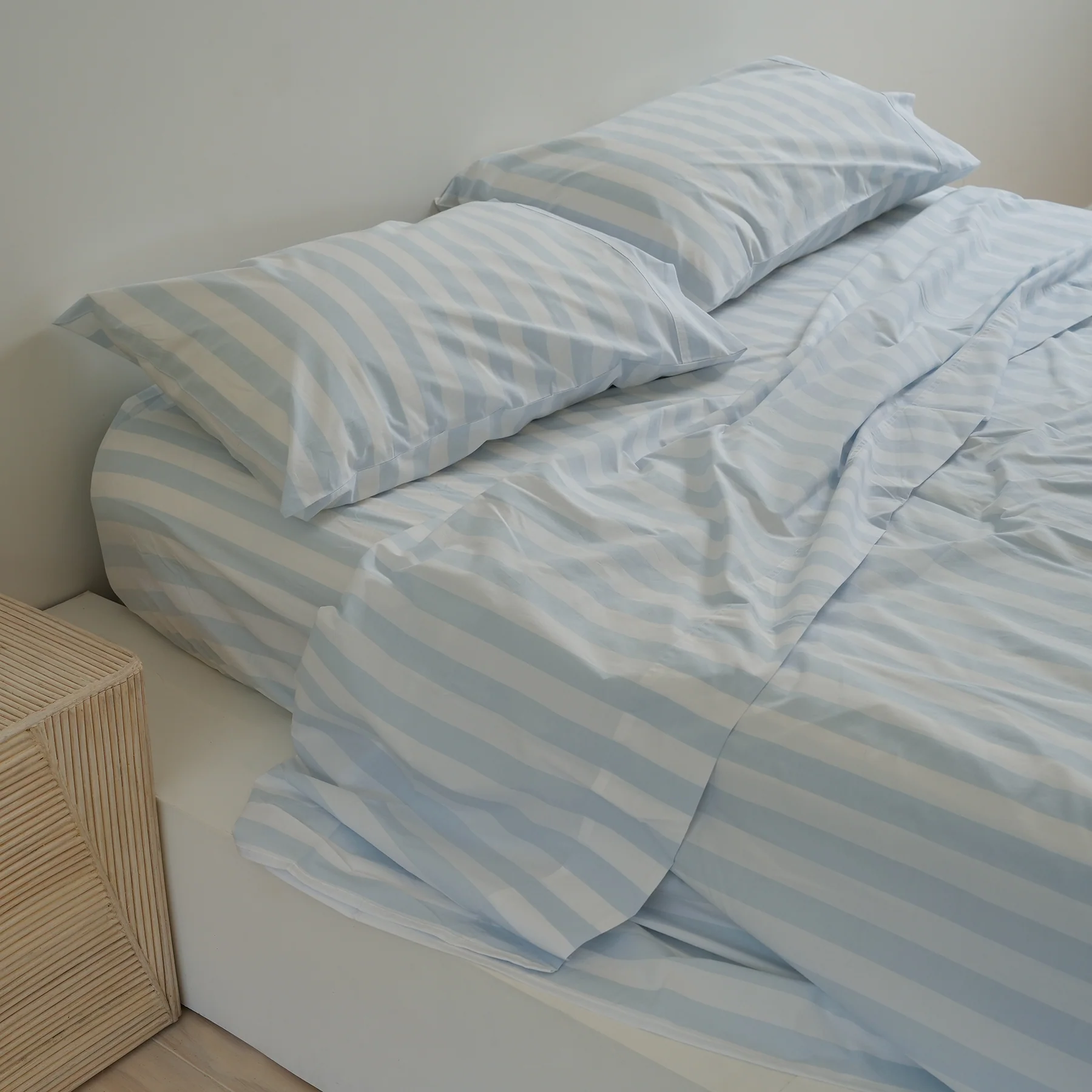100% Stonewashed Cotton Sheet Set- Sky Blue Stripe - Image 5