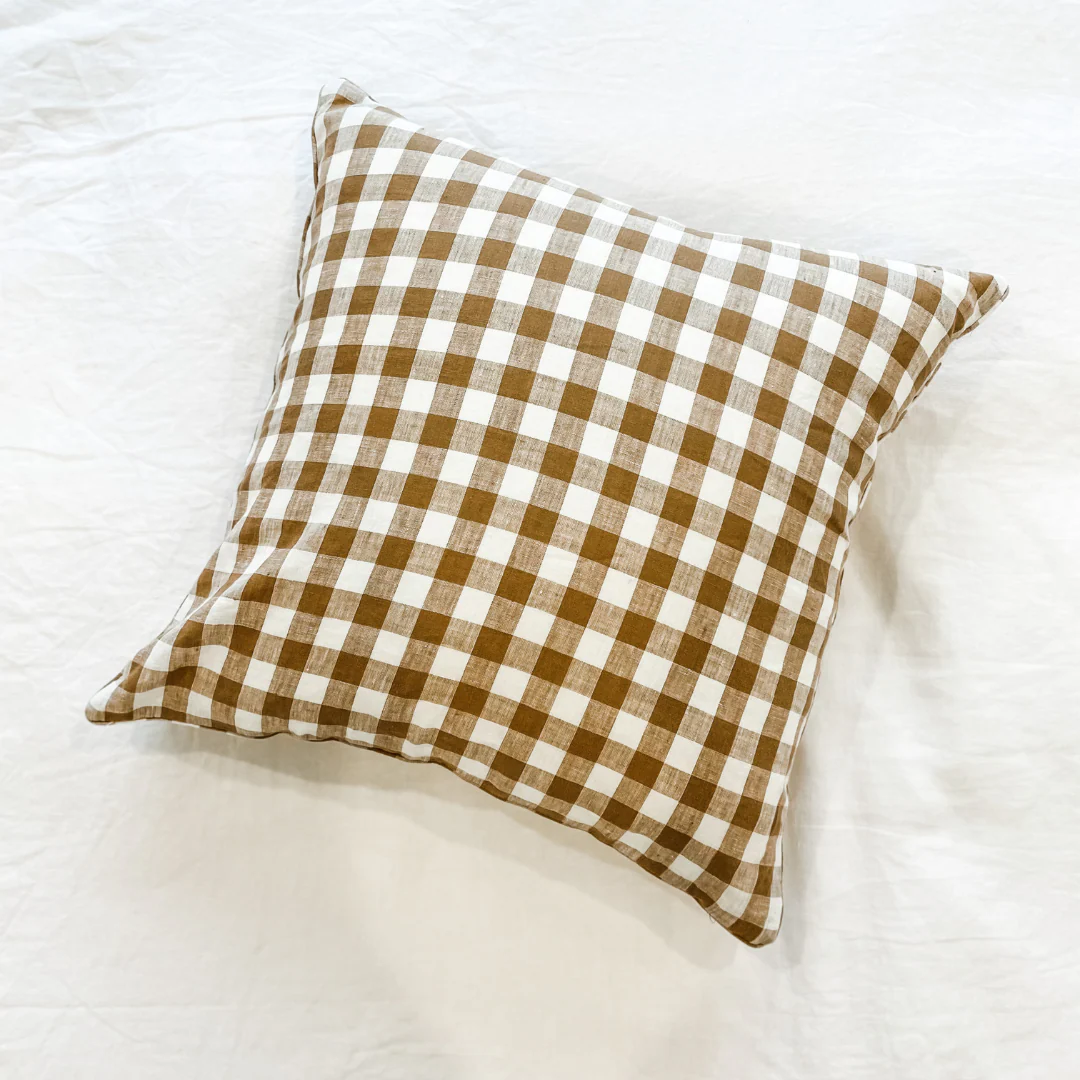 100% French Flax Linen Feather filled Cushion- Ginger Gingham - Image 5