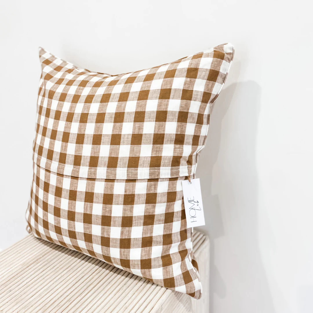 100% French Flax Linen Feather filled Cushion- Ginger Gingham - Image 7