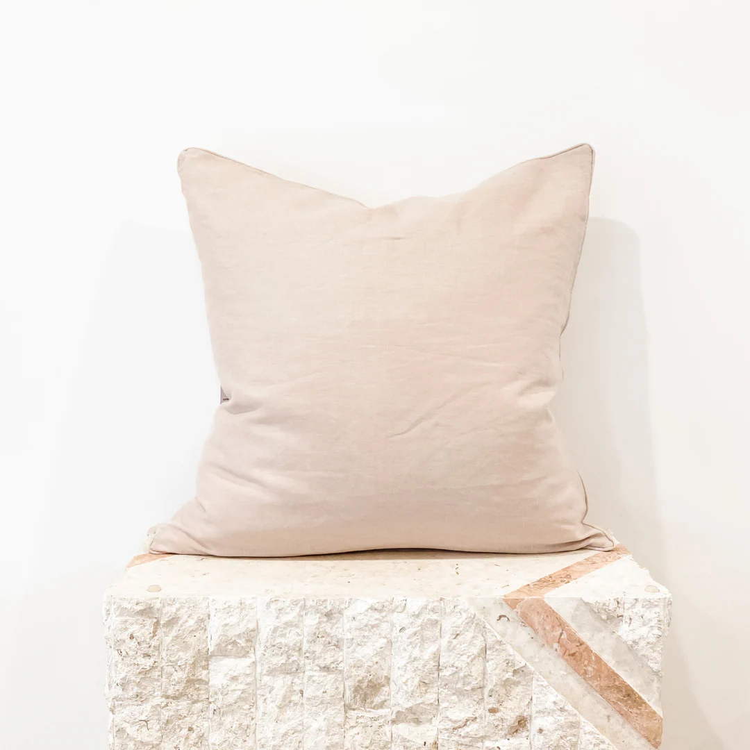 100% French Flax Linen Feather filled Cushion- Latte - Image 3